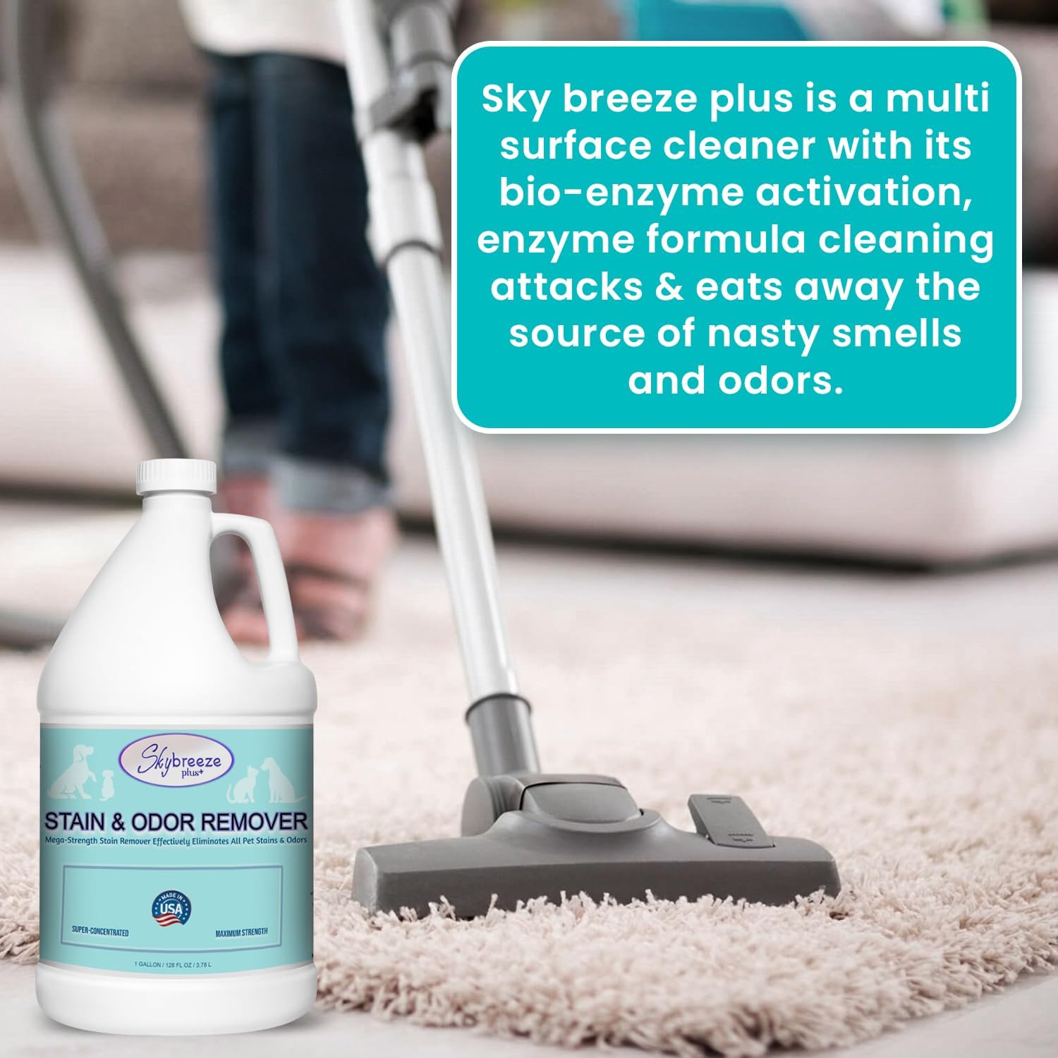 Pet Stain Odor eliminator - Super-concentrated Enzyme cleaner - Sky breeze plus - Extra Strong Odor