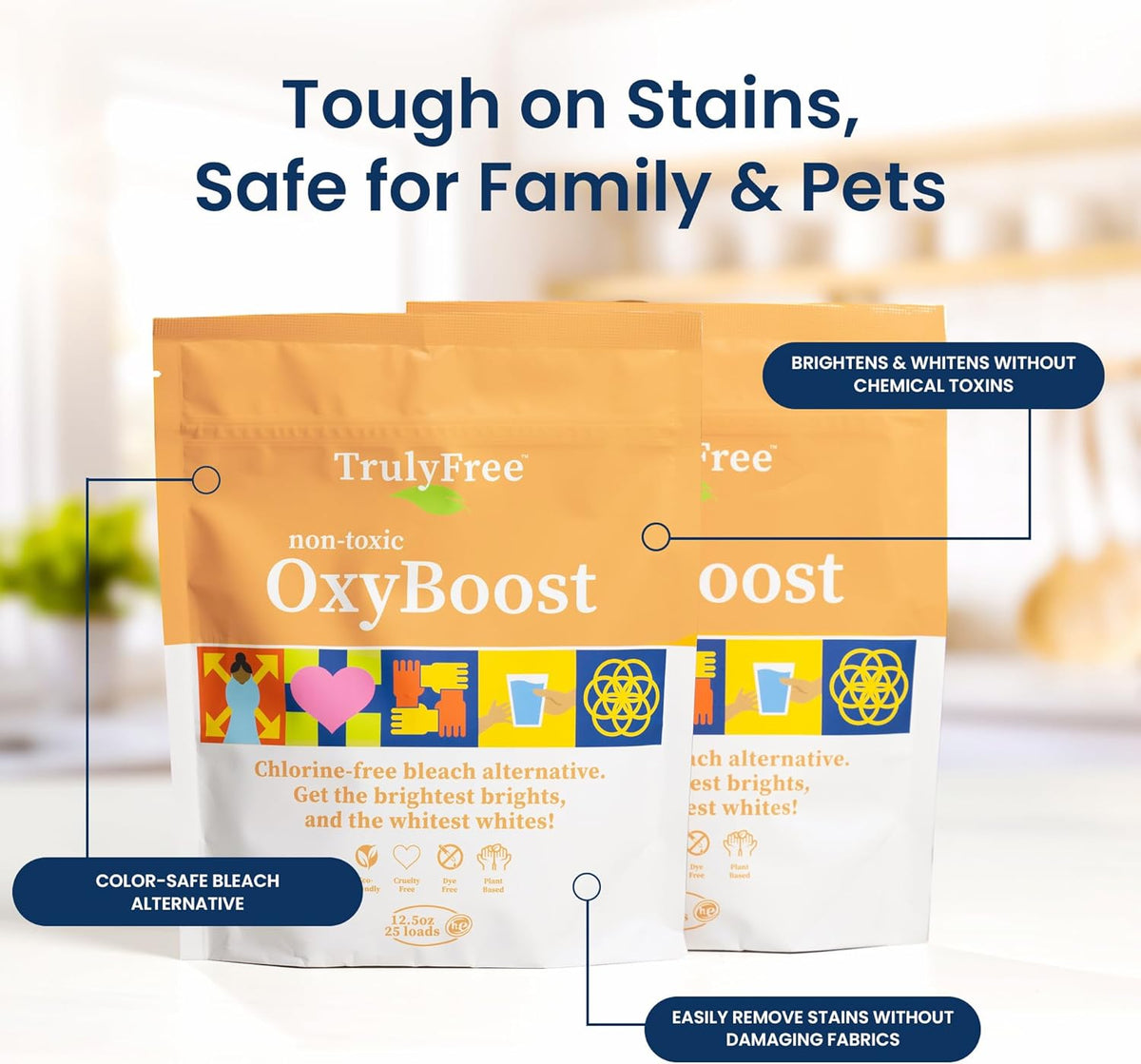 Truly Free OxyBoost - Oxygen Stain Remover Powder for Laundry | Color Safe Stain Remover for