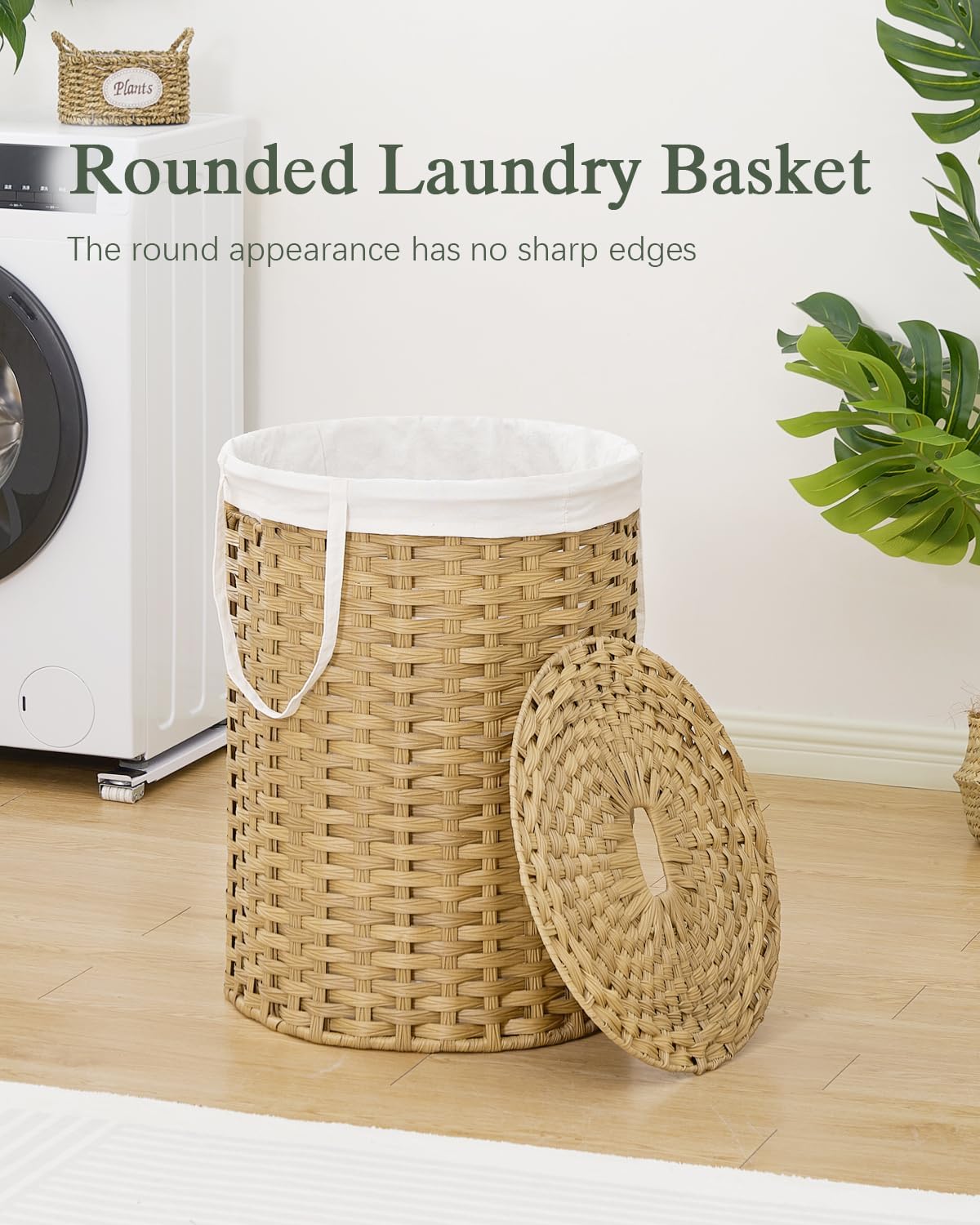 Laundry Basket with Lid Round Rattan Laundry Hamper with Lid and Handles 29.1 Gal (110 L) Handwoven