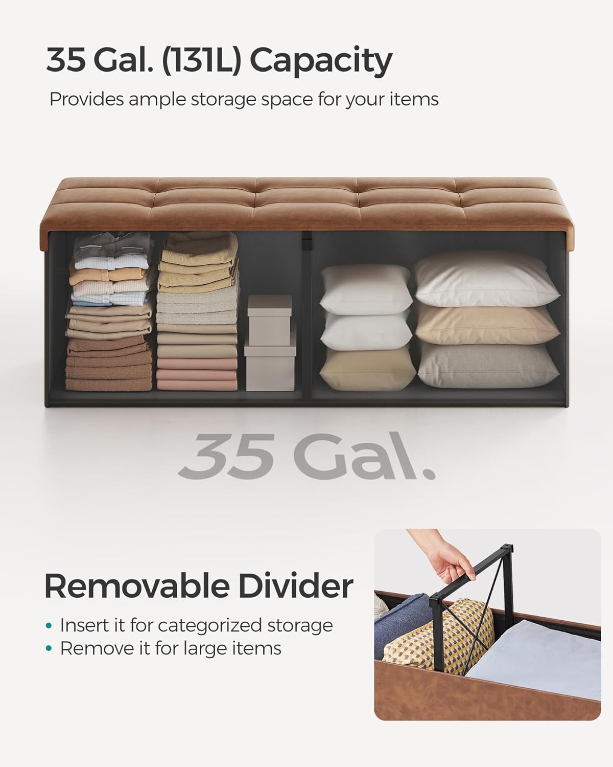 SONGMICS MAZIE Collection - 43 Inches Storage Ottoman Bench with Flipping Lid, Storage Chest with