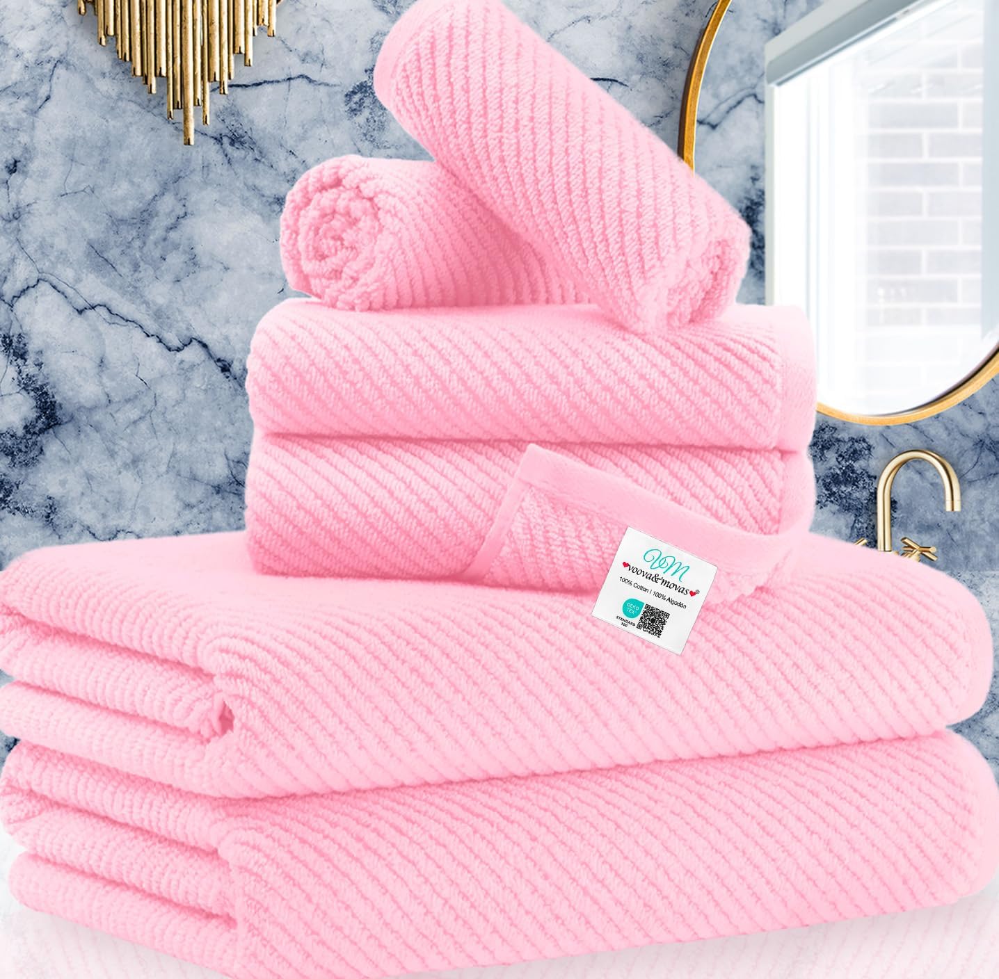 Pink Towels - 100% Cotton, Soft, Quick Dry, Lightweight, Towel Set of 6, 2 Large Bath 30" x 56", 2