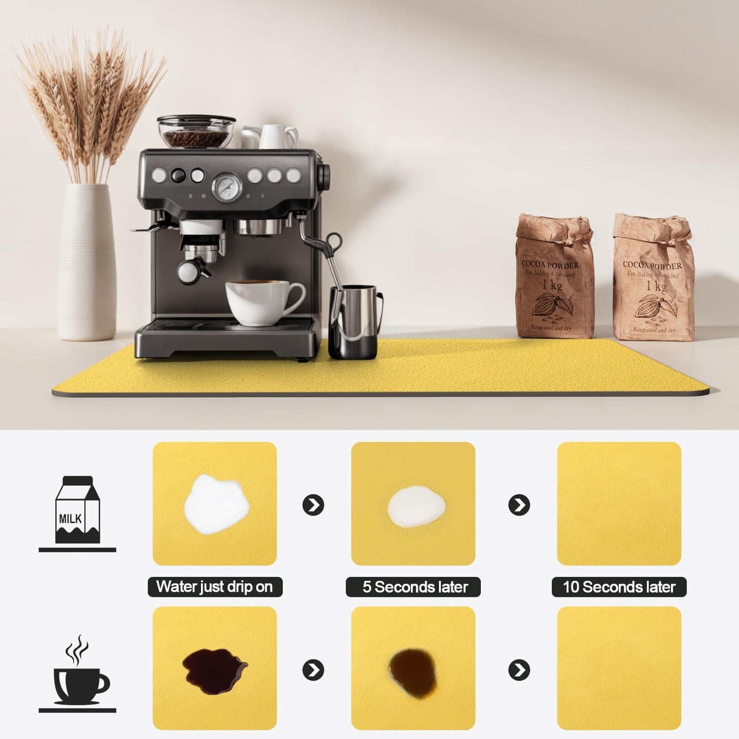 Dish Drying Mat for Kitchen Counter | Coffee Bar Mat for Countertops | Heat Resistant Drainer Mat