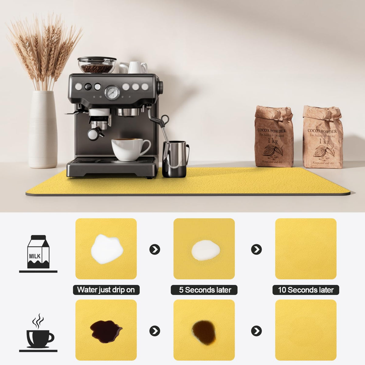 Dish Drying Mat for Kitchen Counter | Coffee Bar Mat for Countertops | Heat Resistant Drainer Mat