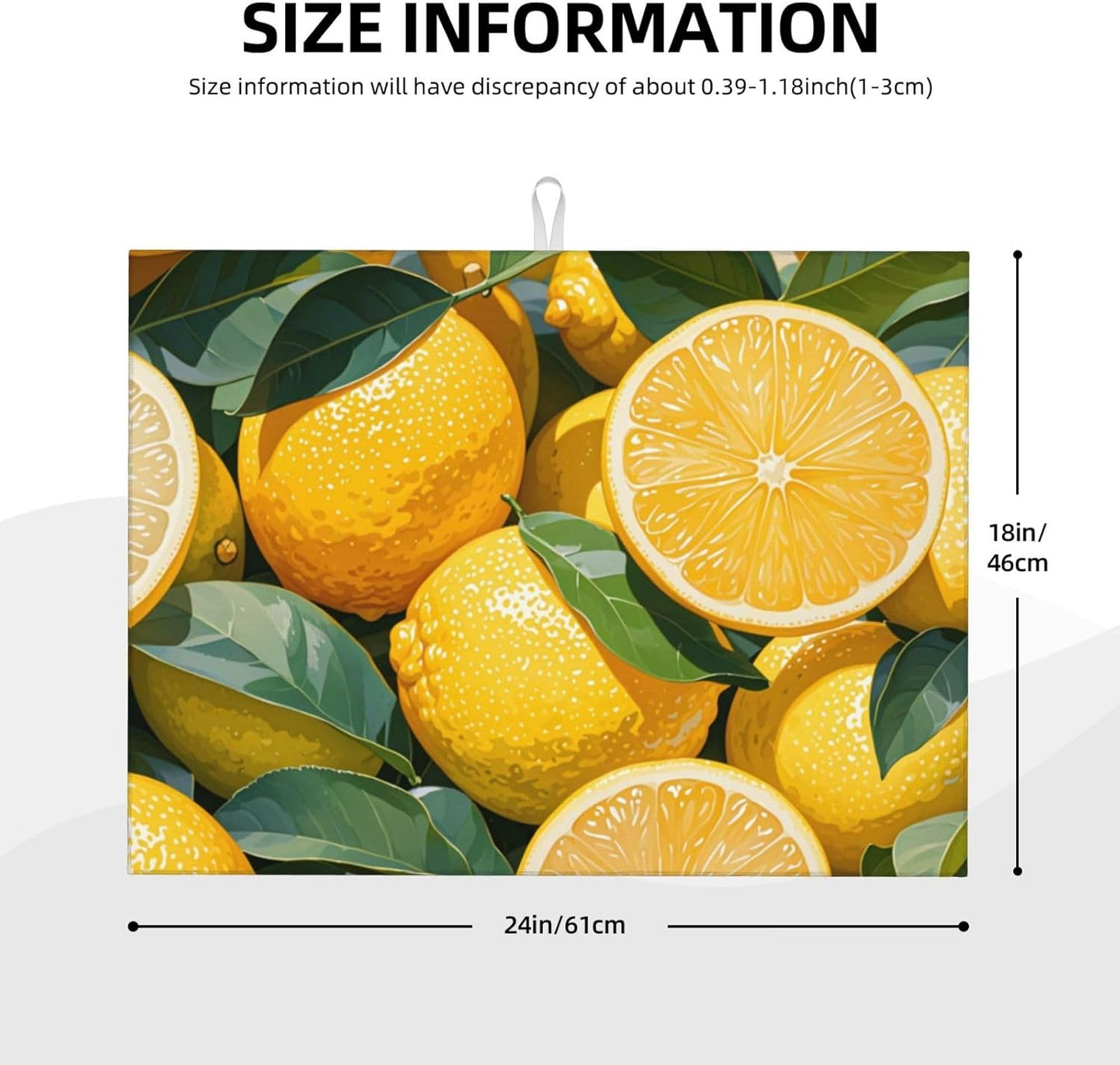lemon Dish Drying Mat Highly Absorbent Double-Sided Microfiber with Hanging Loop Reversible Drain