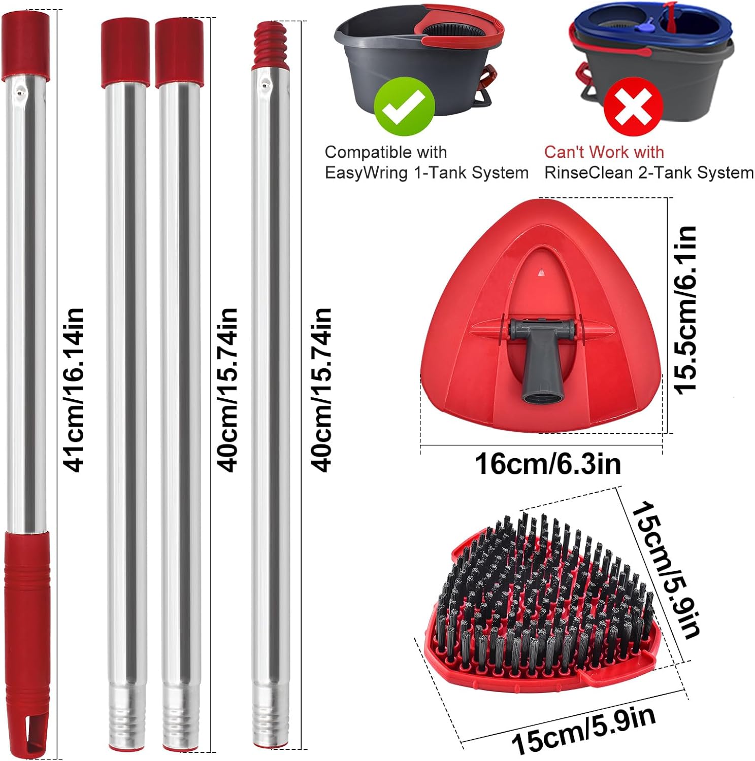 Mop Handle for Ocedar, Spin Mop Handle Replacement for O Cedar, 4 Section 30" to 58" Mop Handles