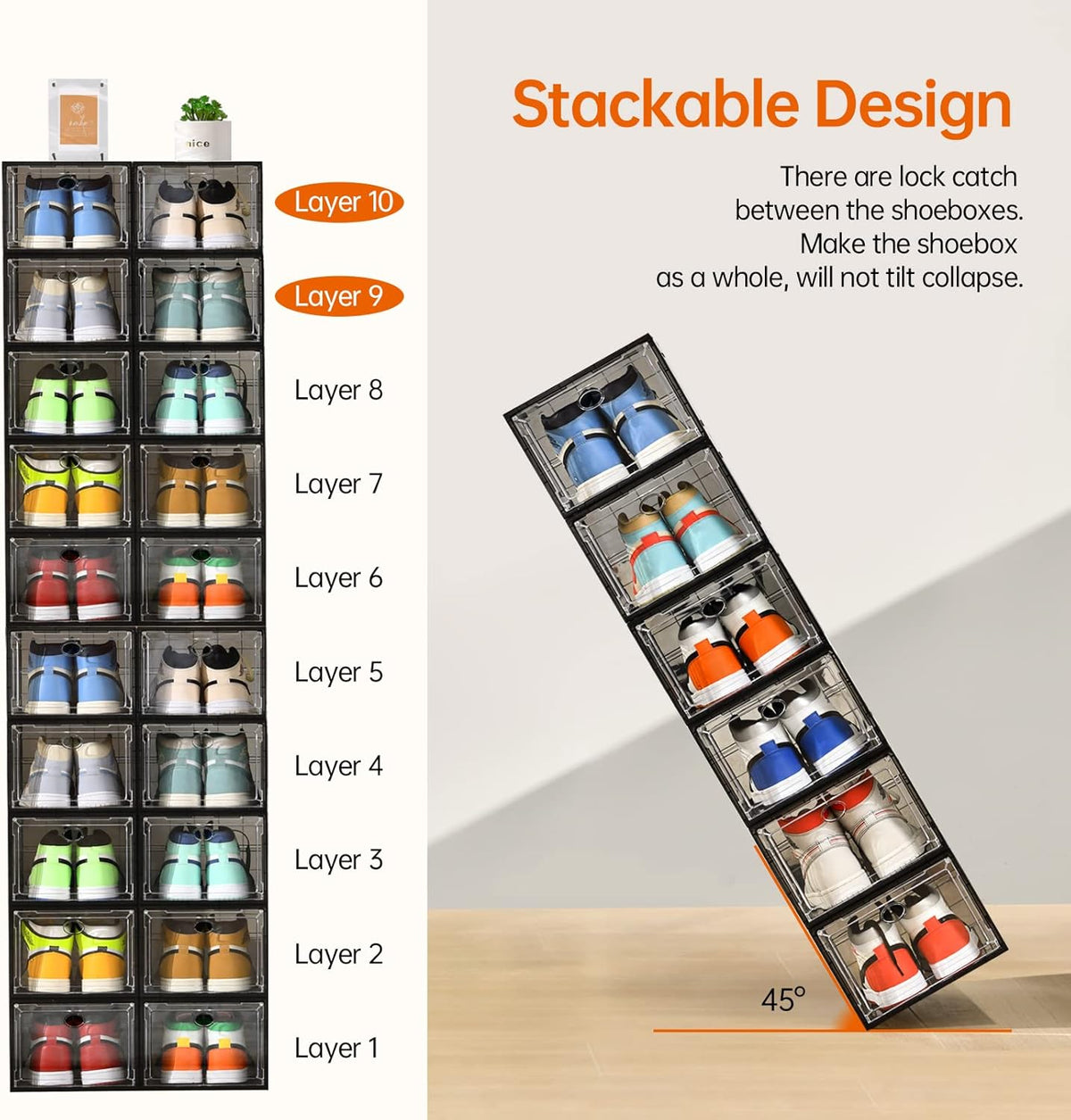 12 Pack Shoe Boxes Stackable,Upgraded Sturdy Shoe Storage Boxes with Clear Magnetic