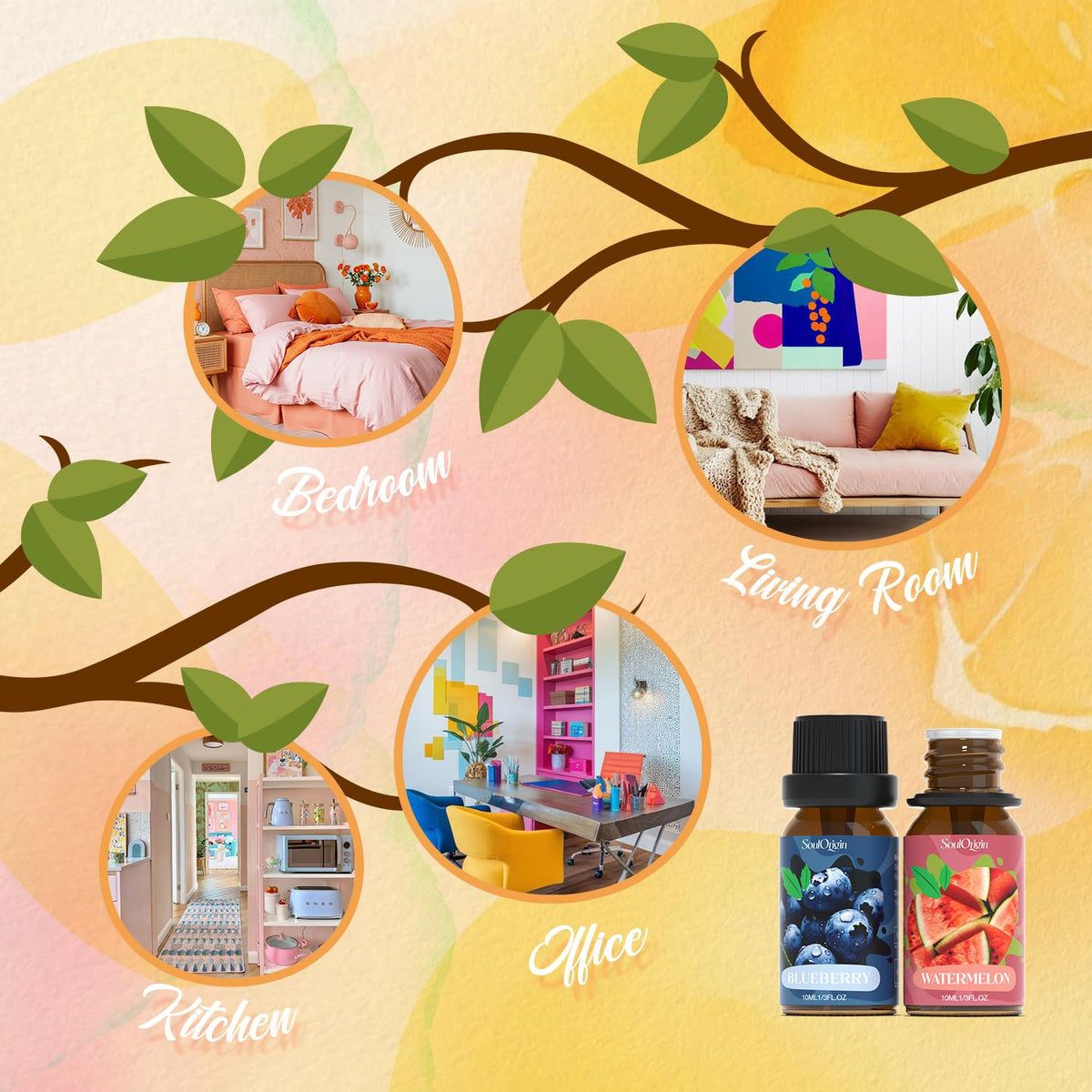 Fruit Essential Oils Set, Fragrance Oil Set for Diffuser, Scent Diffuser Oil for Candle Making