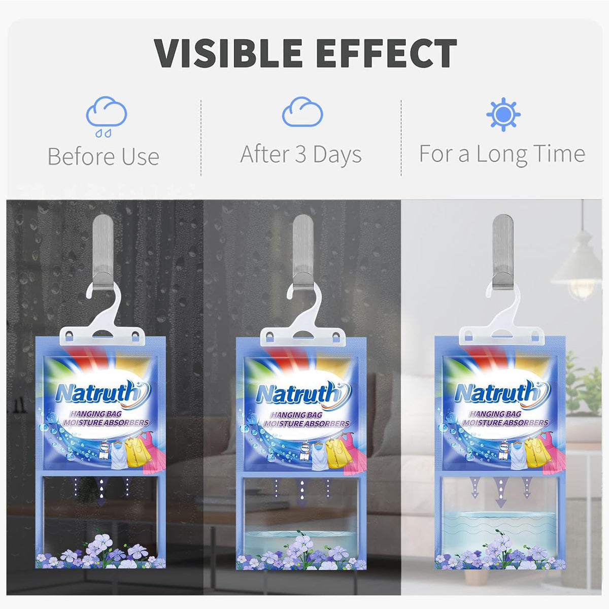 NATRUTH 12-PACK Moisture Absorber Bags With Fresh Linen,Desiccant Hanging Bag Use for Kitchen