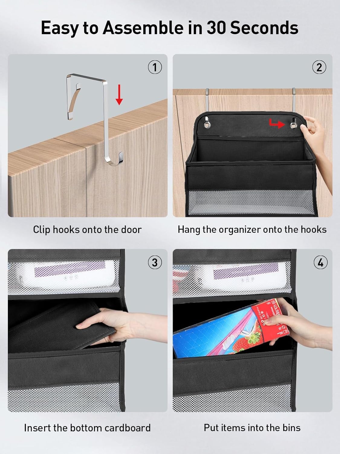 Yecaye 1 Pc Over the Door Organizer with 5 Bins 10 Side Pockets, 44lbs Load Hanging Bathroom and