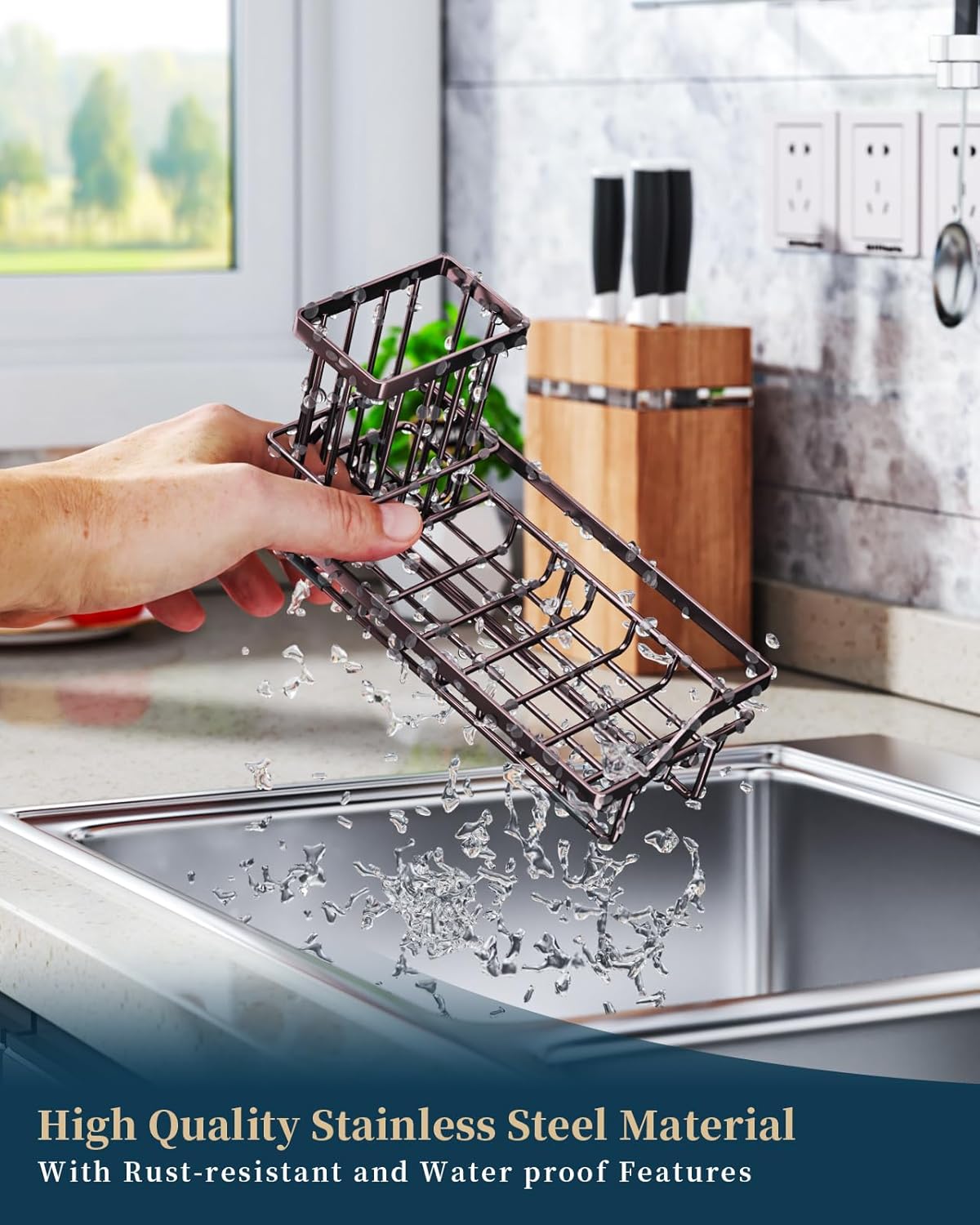 Consumest Sink Caddy Kitchen Organizer, Sponge Holder for Kitchen Sink with Removable Drip Tray for