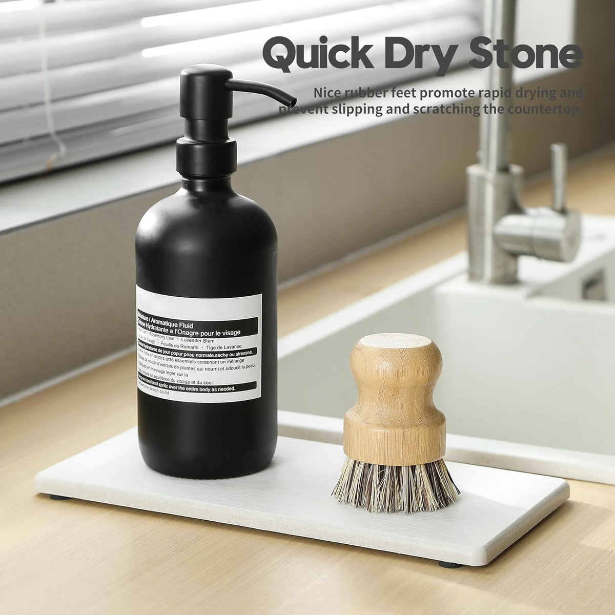 2PCS 10"x 5" Large Bathroom Sink Vanity Trays, Water Absorbing Diatomite Stone Quick Drying Mat for