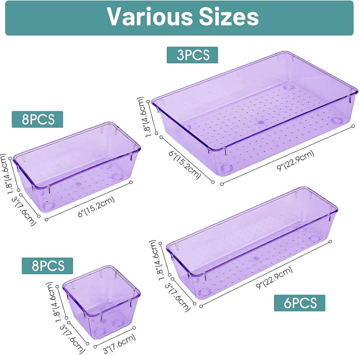 WOWBOX 25 PCS Plastic Drawer Organizer Set, Desk Drawer Divider Organizers and Storage Bins for
