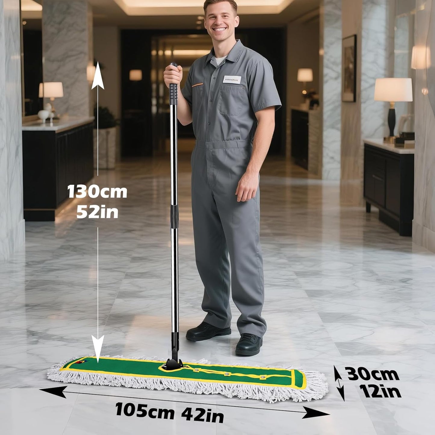 42" Commercial Dust Mop for Floor Cleaning, MASTERTOP Large Flat Mop with Long Handle, Sweeping