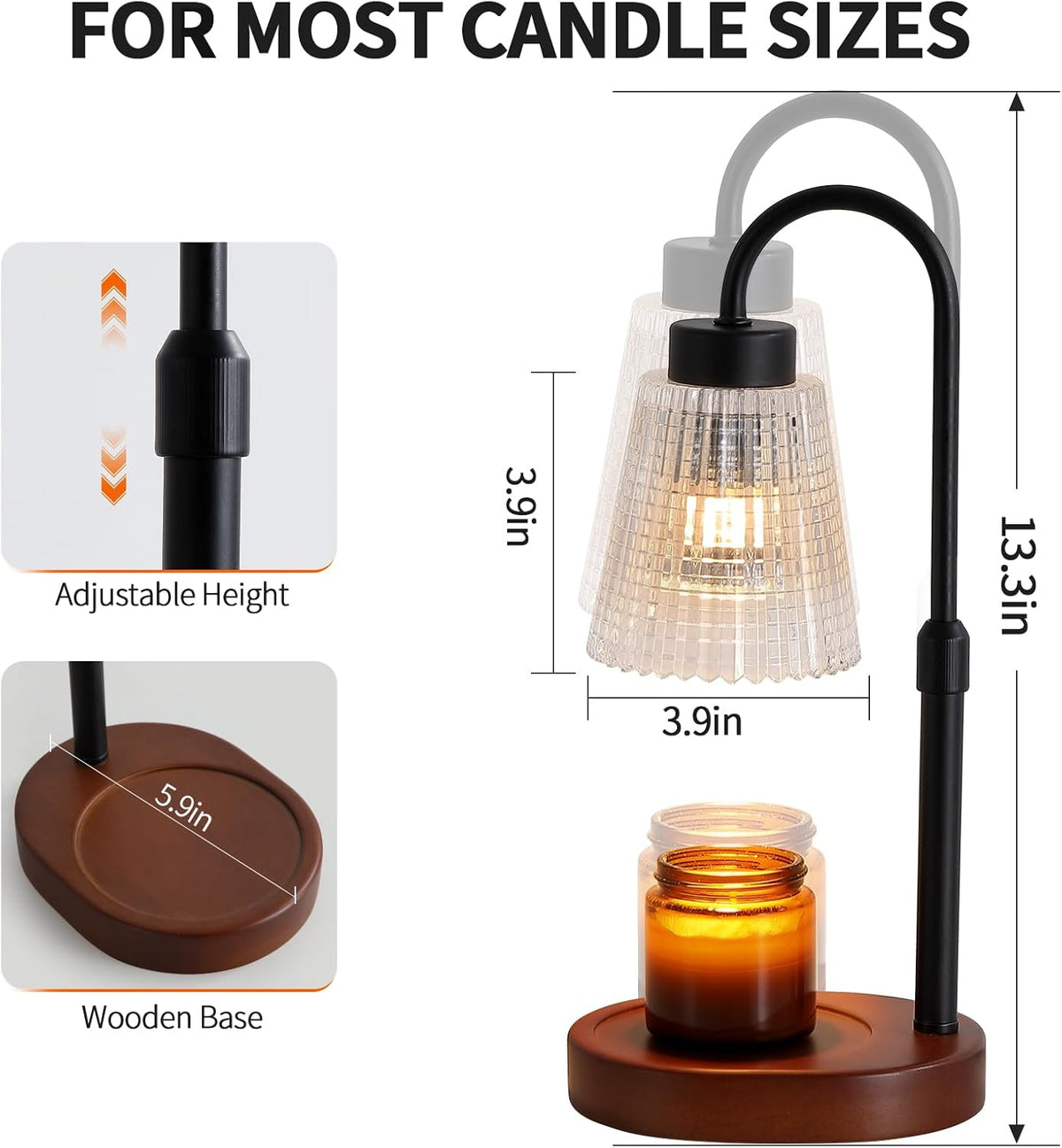 Black Candle Warmer Lamp WithTimer and Dimmer,Fragrance Electric Wax Melt Warmer with 2