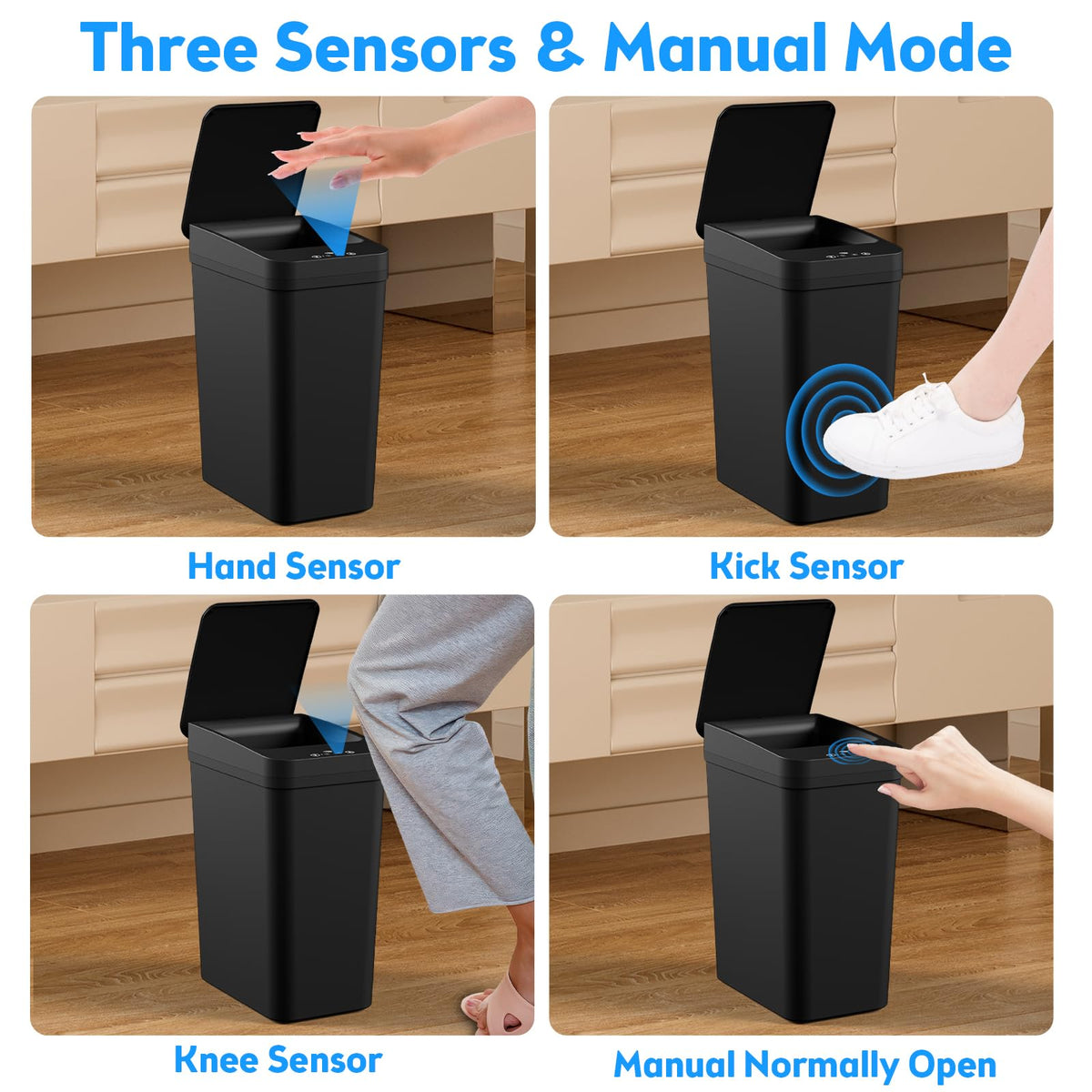 Bathroom Trash Can with Lid, KOEYLE 2 Pack 2.2 Gallon Automatic Touchless Garbage Can, Small Motion