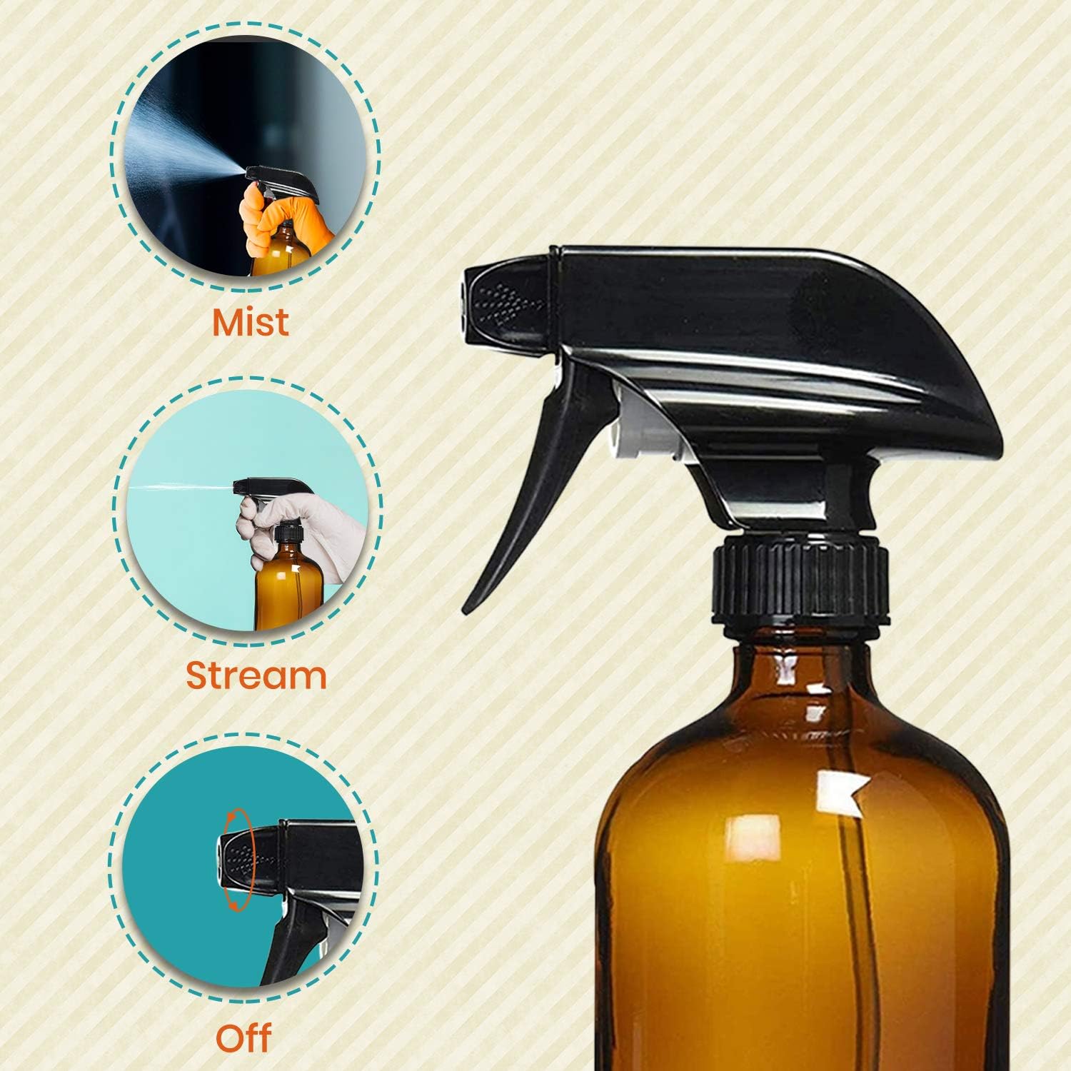 Amber Glass Spray Bottles For Cleaning Solutions (4 Pack) - 16 Ounce, Refillable Sprayer for
