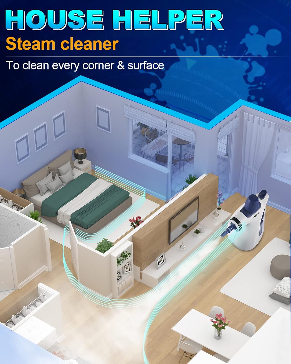 Handheld Pressurized Steam Cleaner with 11-Piece Accessory Set, Multi-Surface Steamer for Cleaning