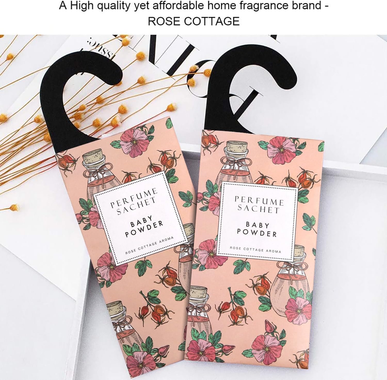 ROSE COTTAGE Large 12 Packs Baby Powder Hanging Closet Air Freshener Scented Sachets Long Lasting