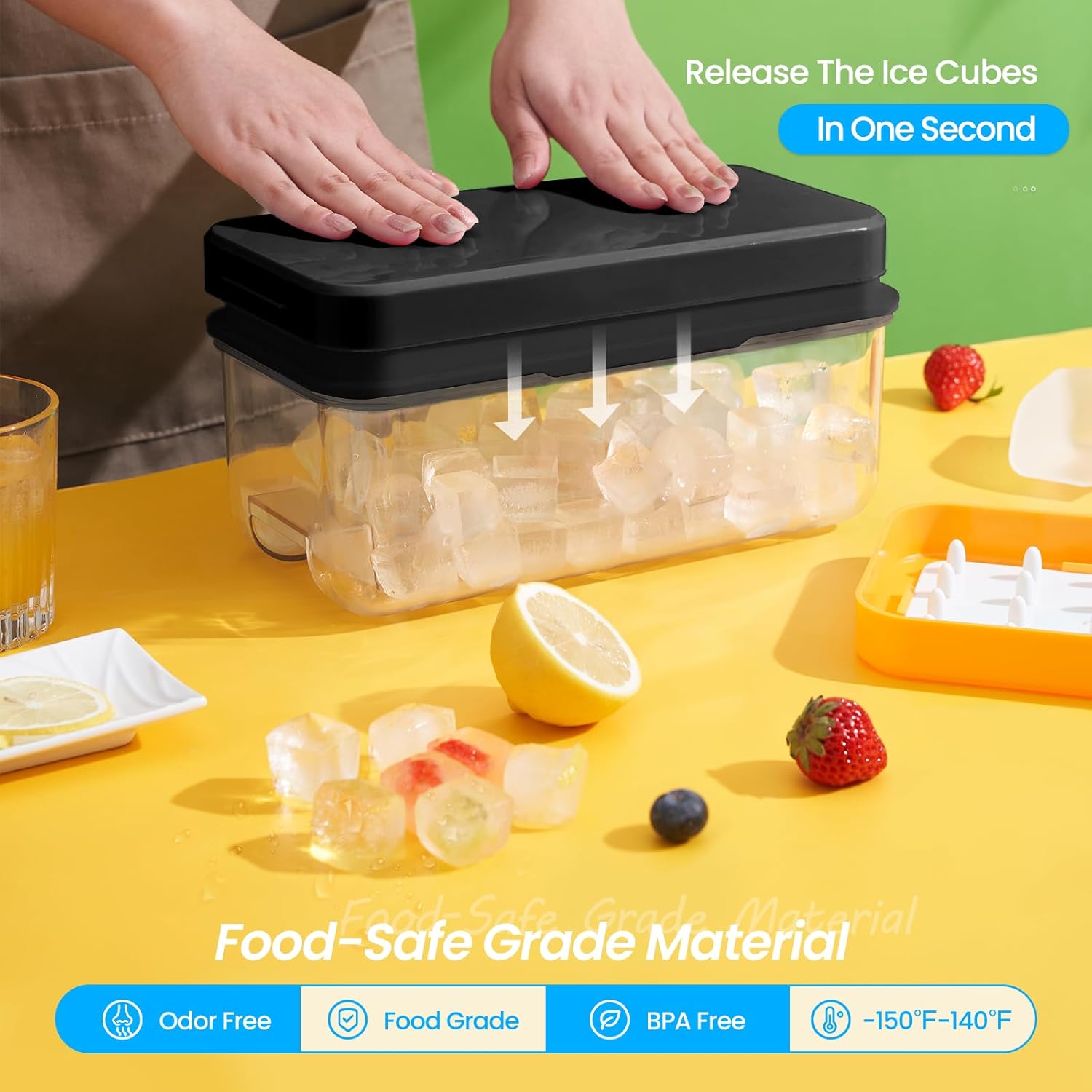 Ice Cube Tray with Lid and Bin, PHINOX 64 pcs Ice Trays for Freezer, Ice Cube Trays for Freezer