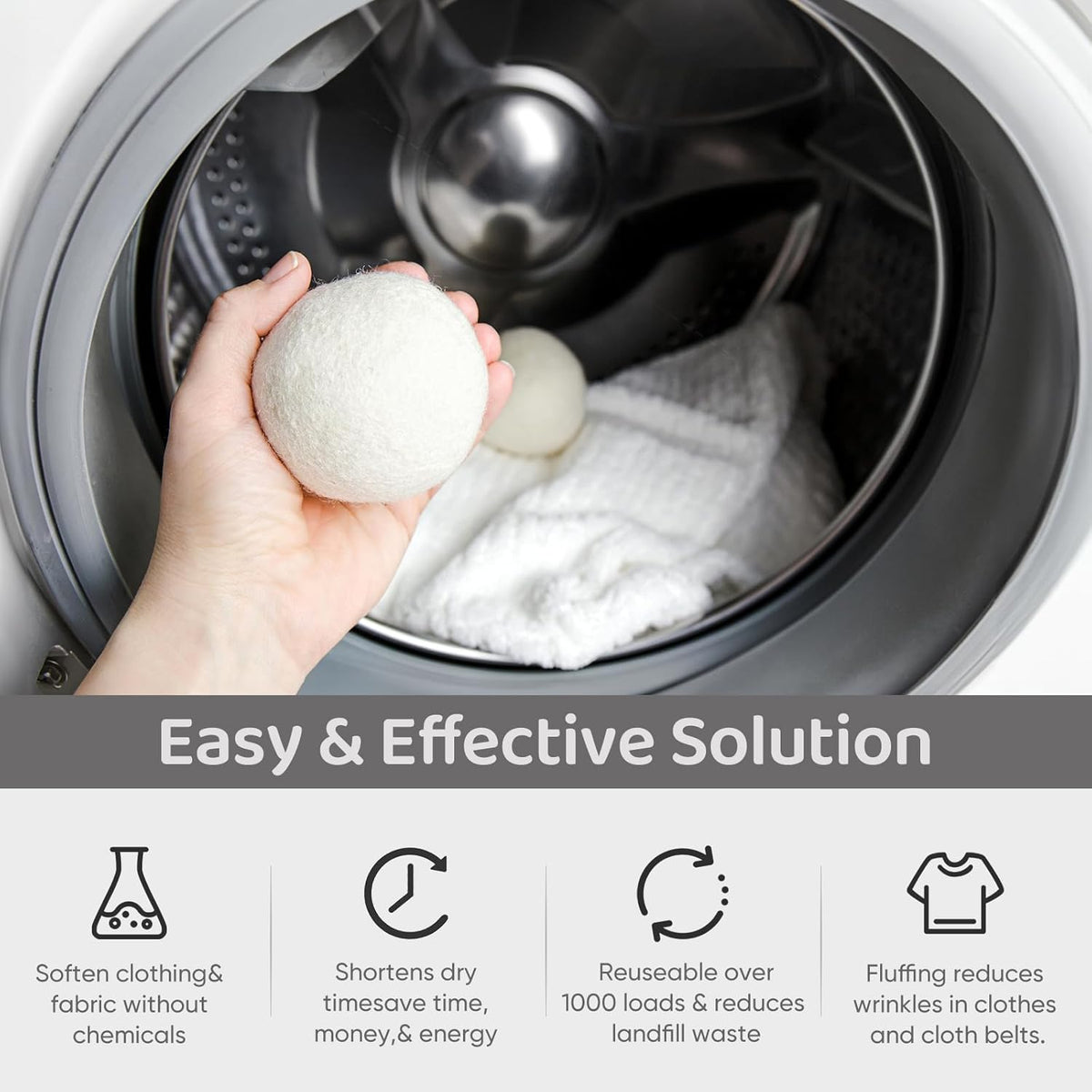 Wool Dryer Balls 6 Pack, Natural Fabric Softener, Dryer Balls Laundry Reusable, Reduces Clothing