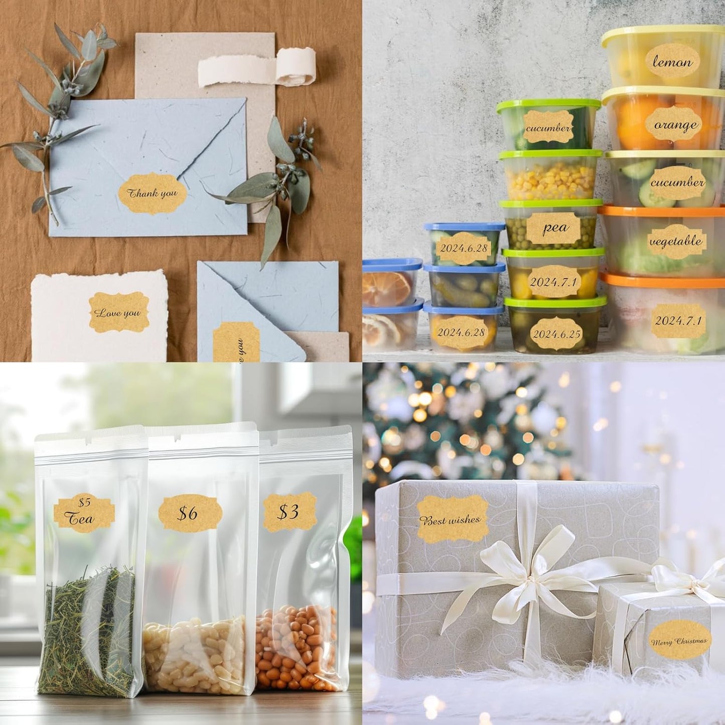 350 PCS Gift Tags Stickers Name Labels Stickers,2" x 1.2" Fancy Shape Stickers Self-Adhesive