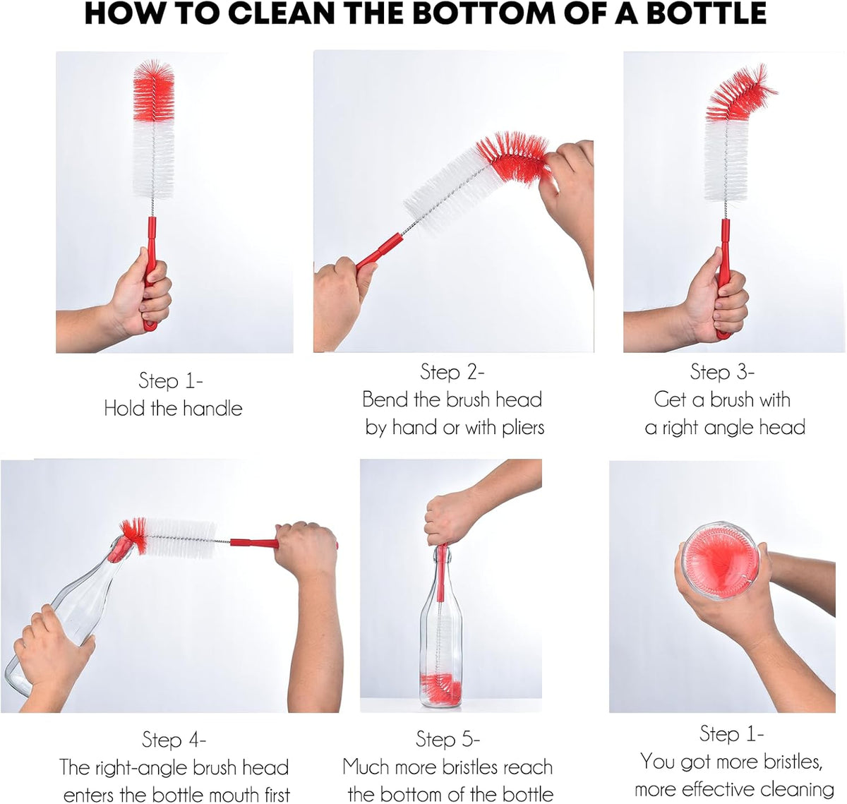 ALINK 3-Pack Long Red Bottle Cleaning Brush for Narrow Neck Beer, Wine, Kombucha, Hydroflask