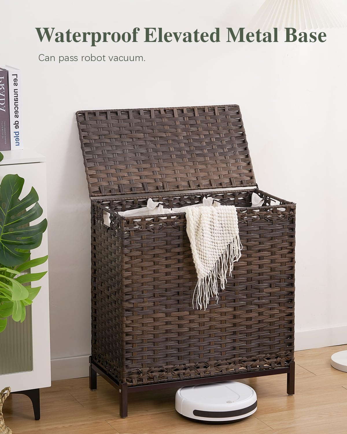 Laundry Hamper with Lid 132 L, (35 Gallons) Clothes Hamper with Lid, Handwoven Rattan Laundry