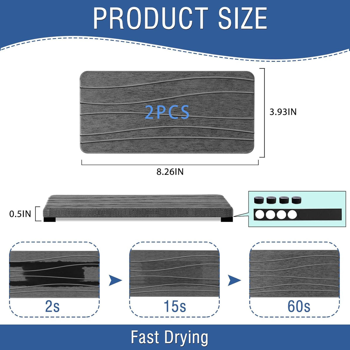 2PCS Water Absorbing Stone Tray, Fast Drying Stone Sink Tray, Water Absorbent Diatomite Trays
