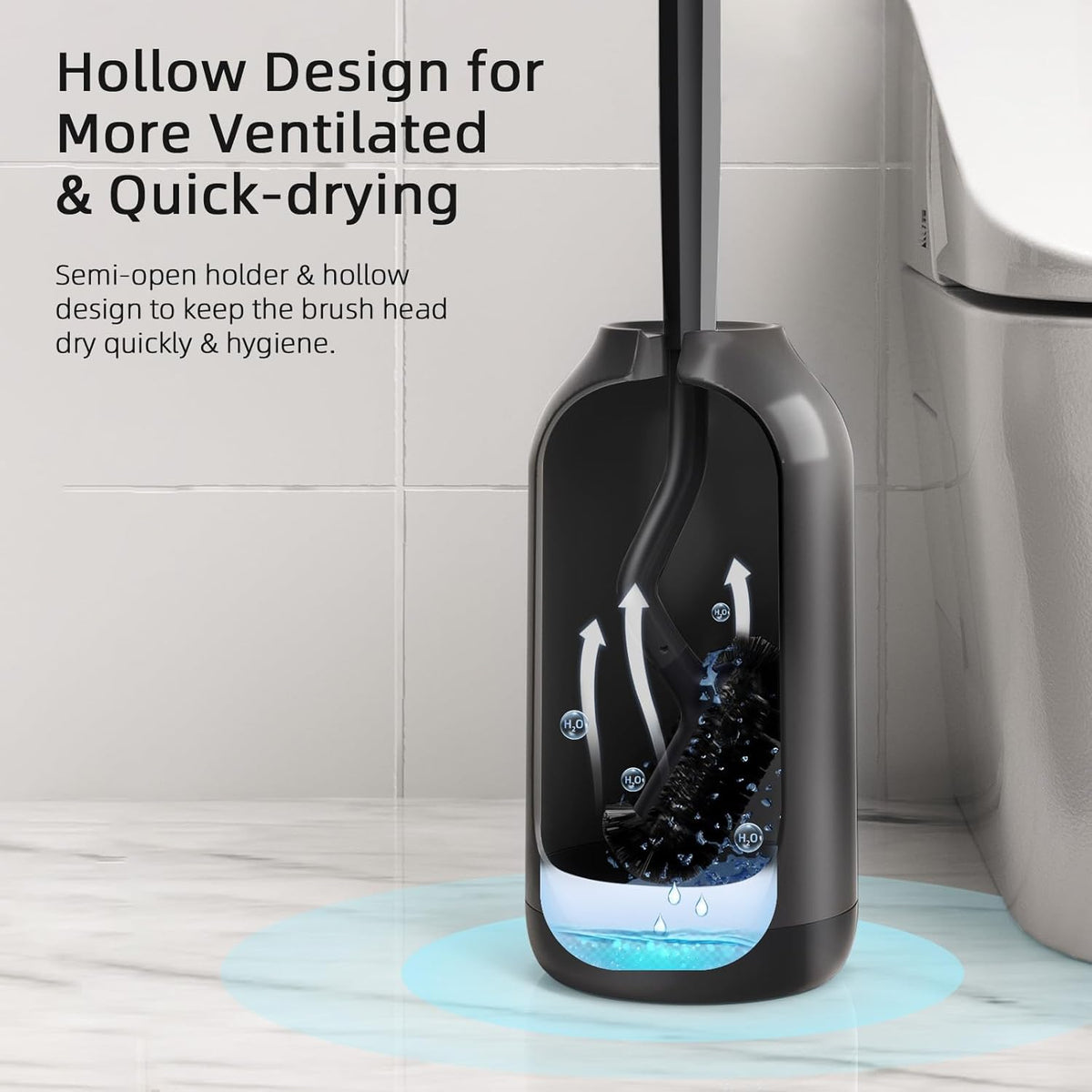 HAMITOR Toilet Bowl Brush Holder Set: Bathroom Deep Cleaning Toilet Cleaner Scrubber Under Rim with