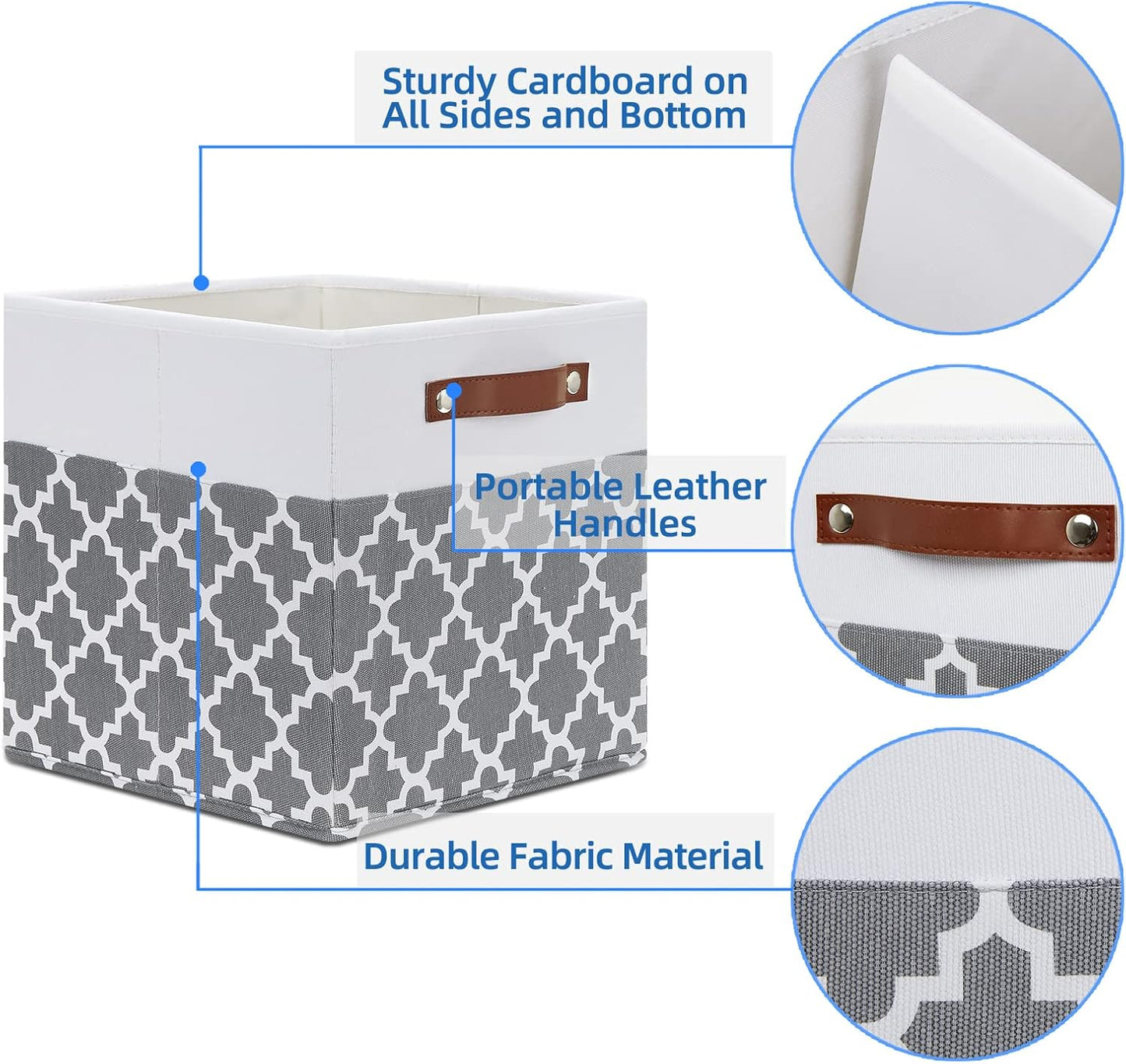 Temary 12x12x12 Fabric Storage Bins 4 Pack with Leather Handle, Foldable Cubes Storage Box Baskets