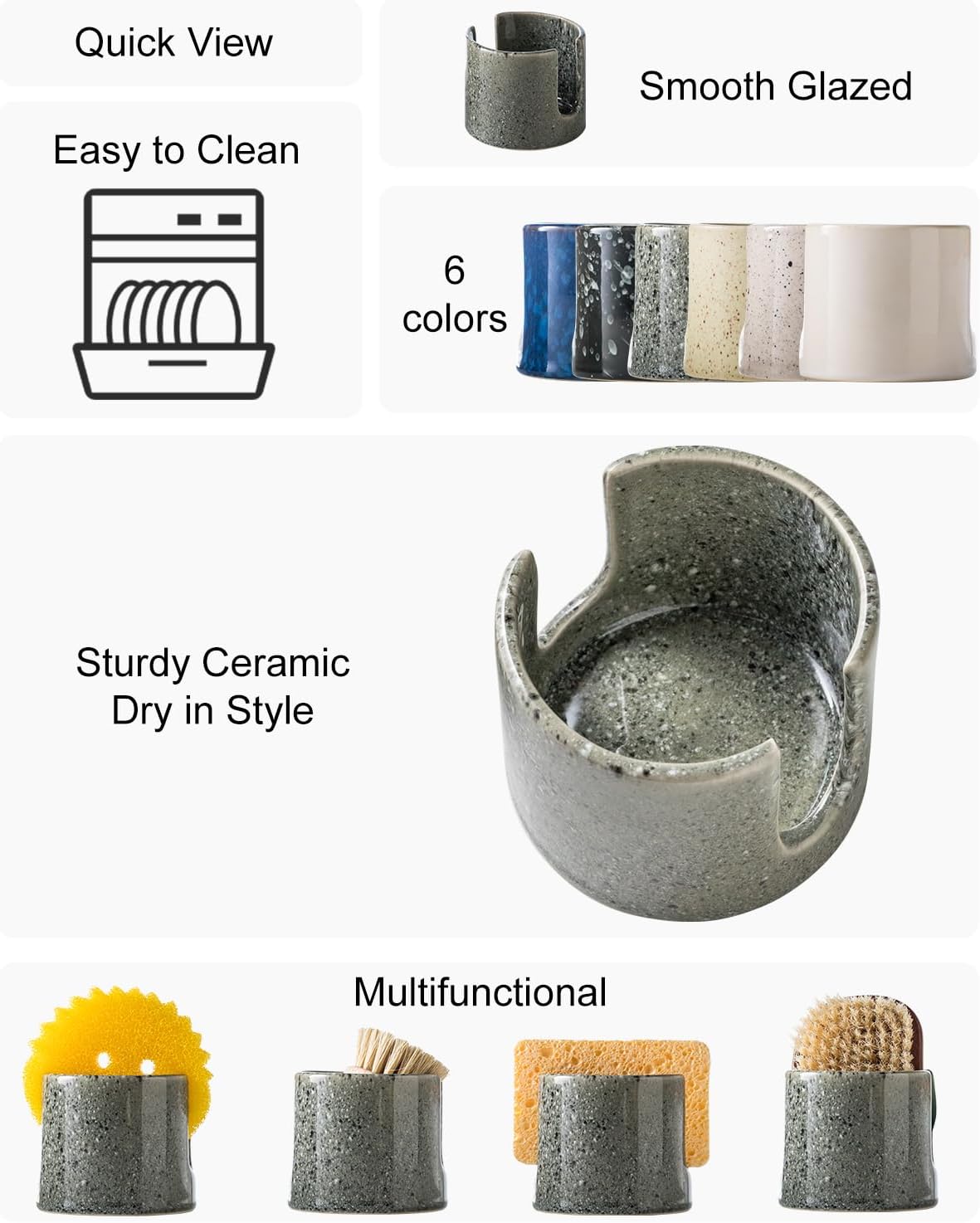 Kitchen Sponge Holder, Ceramic Dish Sponge Holder Scrubby Daddy Farmhouse Dish Rack Brush Holder