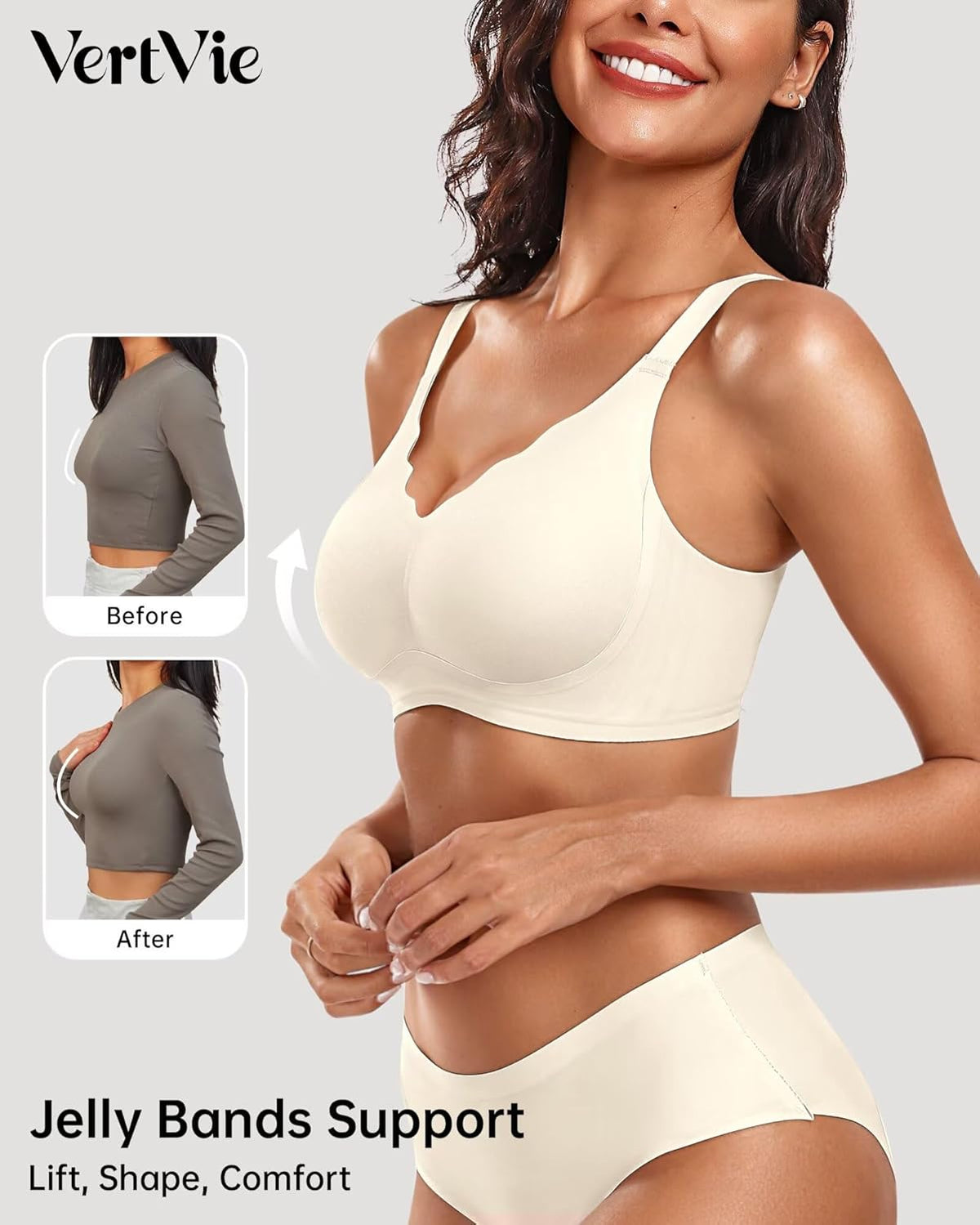 Vertvie Womens Seamless Bras No Underwire Supportive Wireless Push Up Full Coverage Bralette