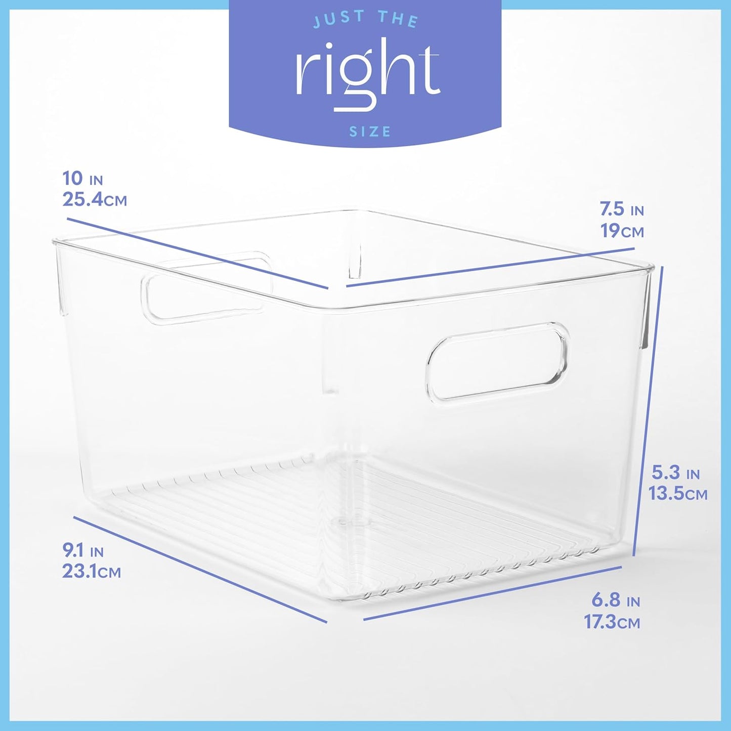 Plastic Food Storage 4 Pack Clear Container Bin with Handles for Organizing Kitchen, Pantry