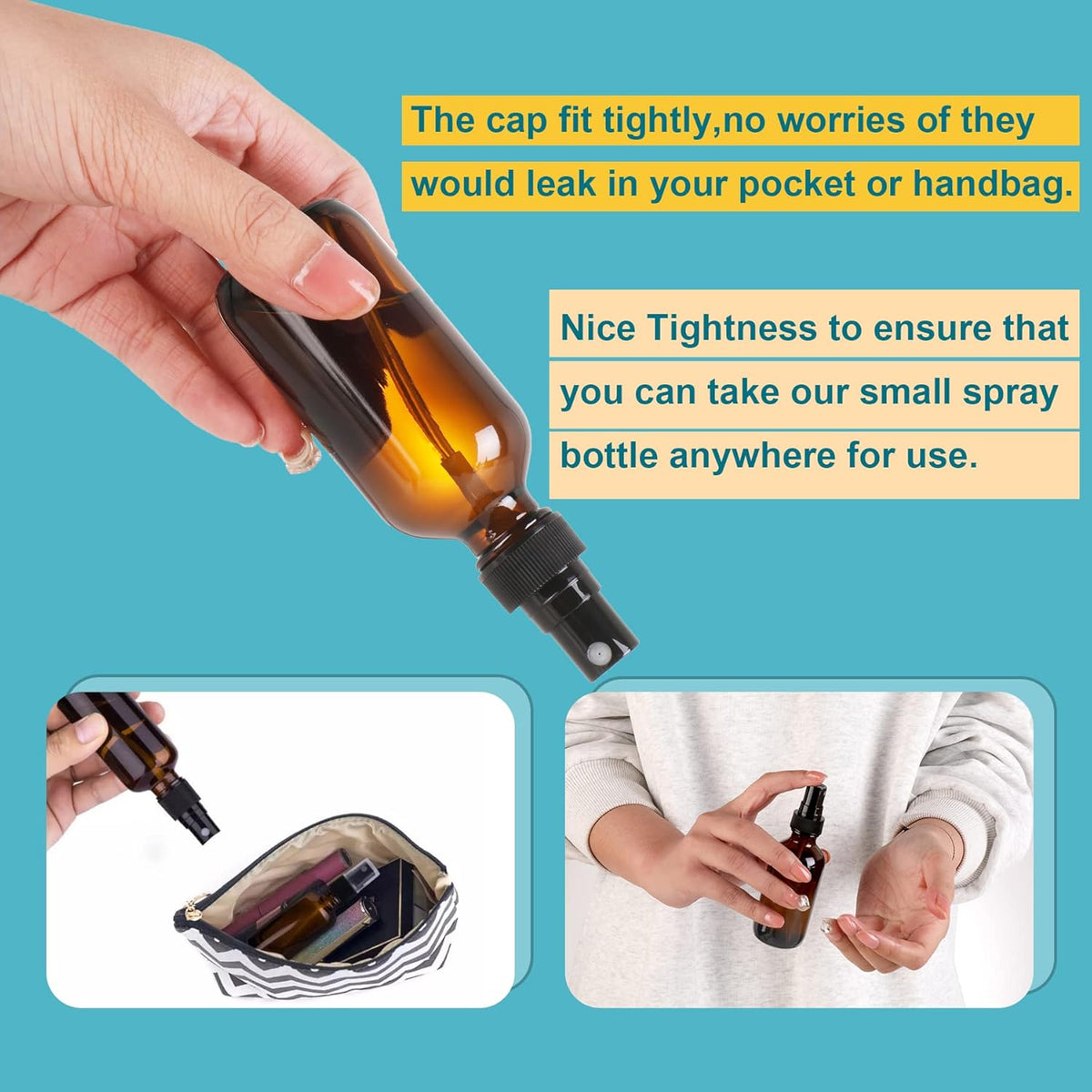Amber Glass Small Spray Bottle 2 oz 48 Packs,Fine Mist Sprayer Small Clear Bottles,Refillable