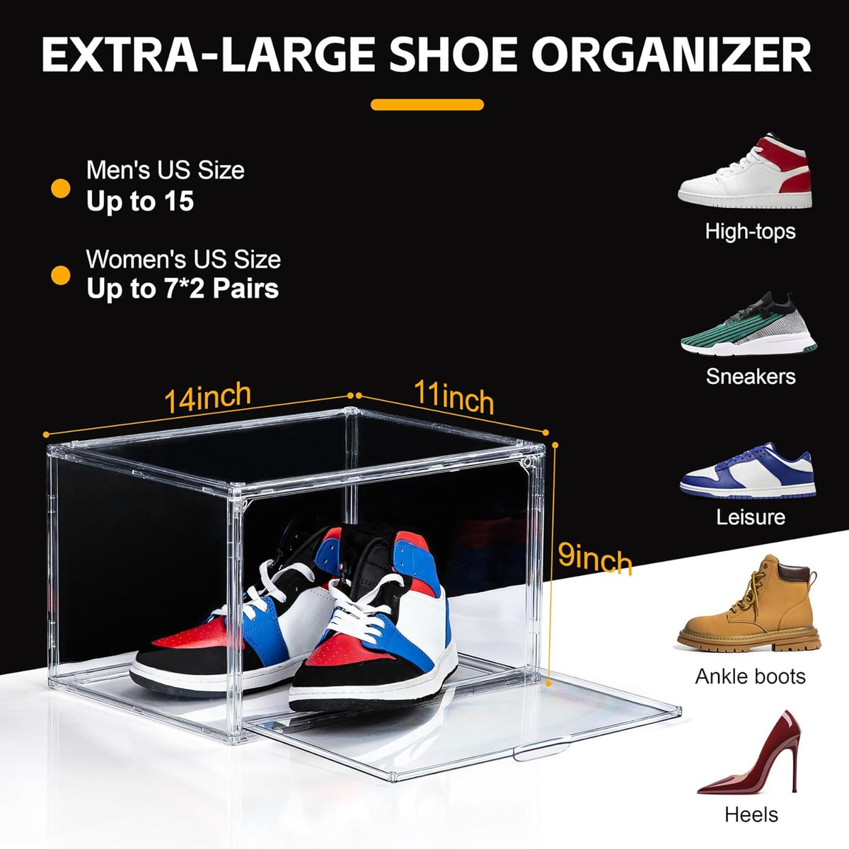 NYZE 12 Pack Acrylic Shoe Boxes Side Open, Clear Shoe Box Plastic Stackable, Shoe Storage Organizer