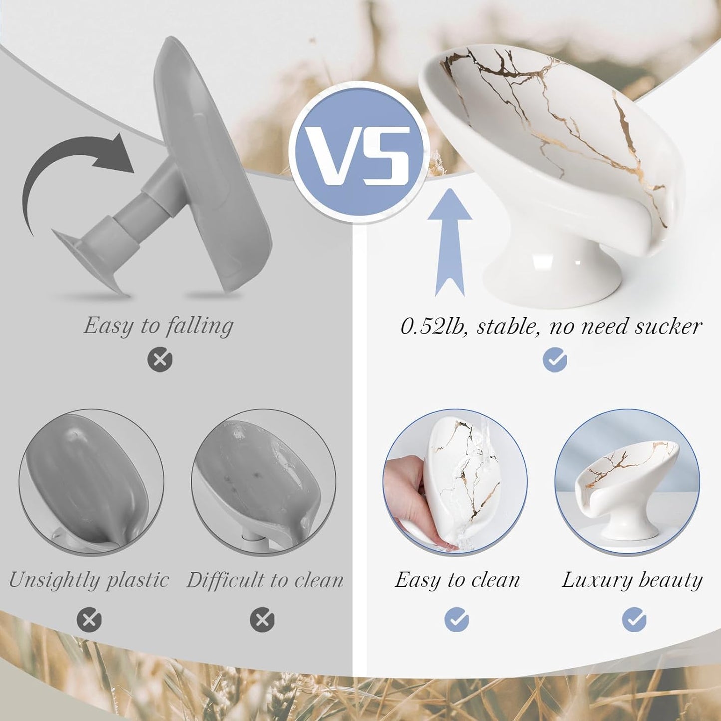 Soap Dish, Soap Holder Self Draining Leaf Shape Soap Dishes, Ceramic Drain Soap Dish for Sink
