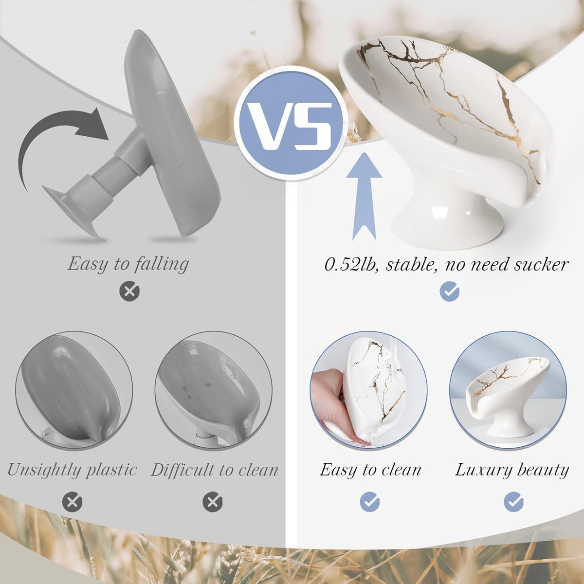 Soap Dish, Soap Holder Self Draining Leaf Shape Soap Dishes, Ceramic Drain Soap Dish for Sink