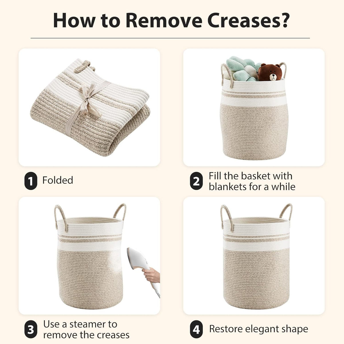 Fiona's magic 72L Large Woven Laundry Hamper, Tall Cotton Rope Storage Basket, Jute Baby Nursery