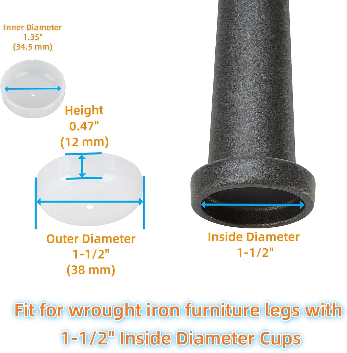 Wrought Iron Patio Furniture Feet Caps - Furnigear 1-1/2" Round Plastic Outdoor Chair Leg Caps