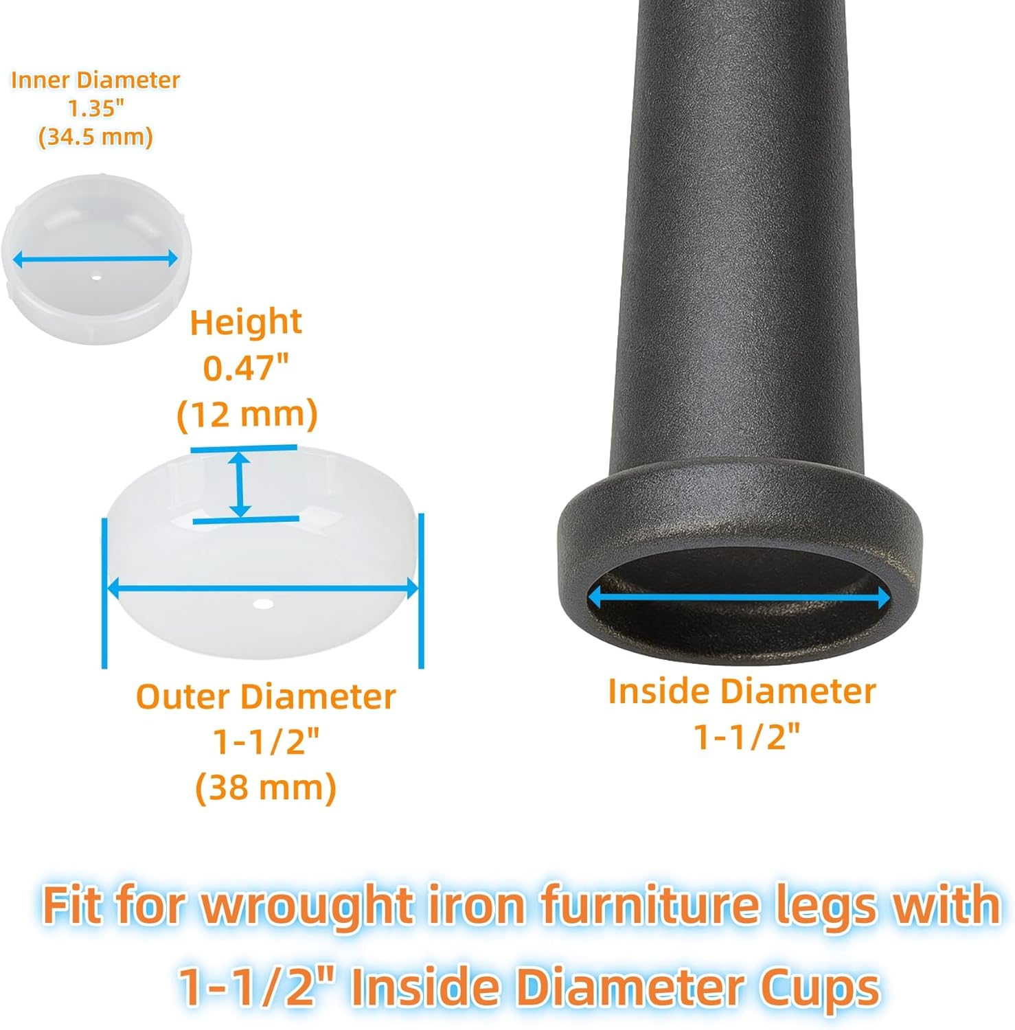Wrought Iron Patio Furniture Feet Caps - Furnigear 1-1/2" Round Plastic Outdoor Chair Leg Caps
