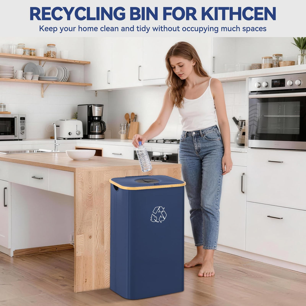 CFGUK Recycling Bin for Kitchen, 26 Gallon 100L Indoor Home Recycle Bin with Lid and 2 Removeable