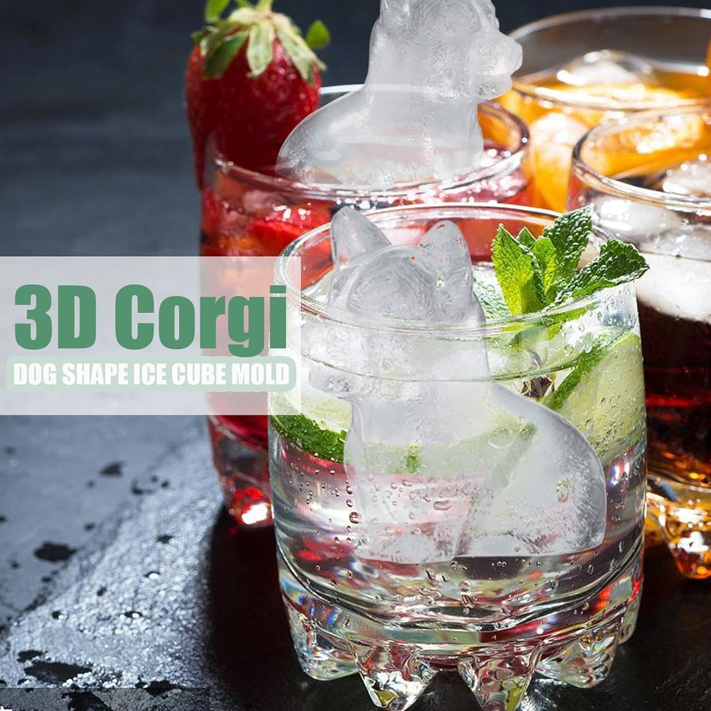 Corgi Dog gifts 3D Ice Cube Mold, Admaison Ice Cube Tray with Funnel for Cocktails, Bourbon,Brandy