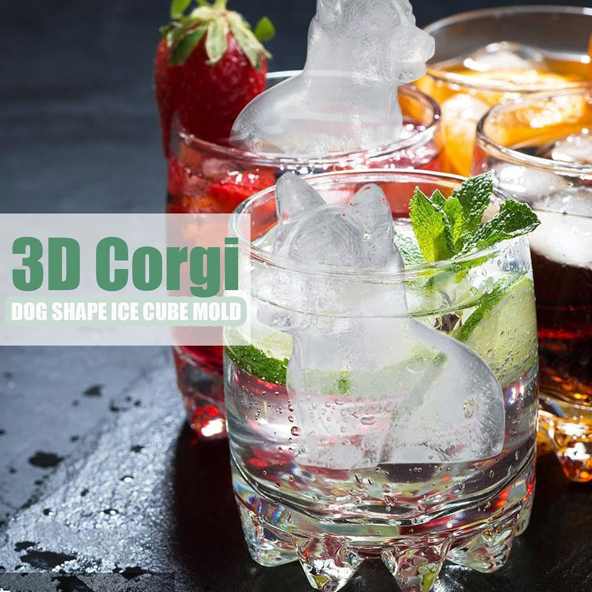 Corgi Dog gifts 3D Ice Cube Mold, Admaison Ice Cube Tray with Funnel for Cocktails, Bourbon,Brandy