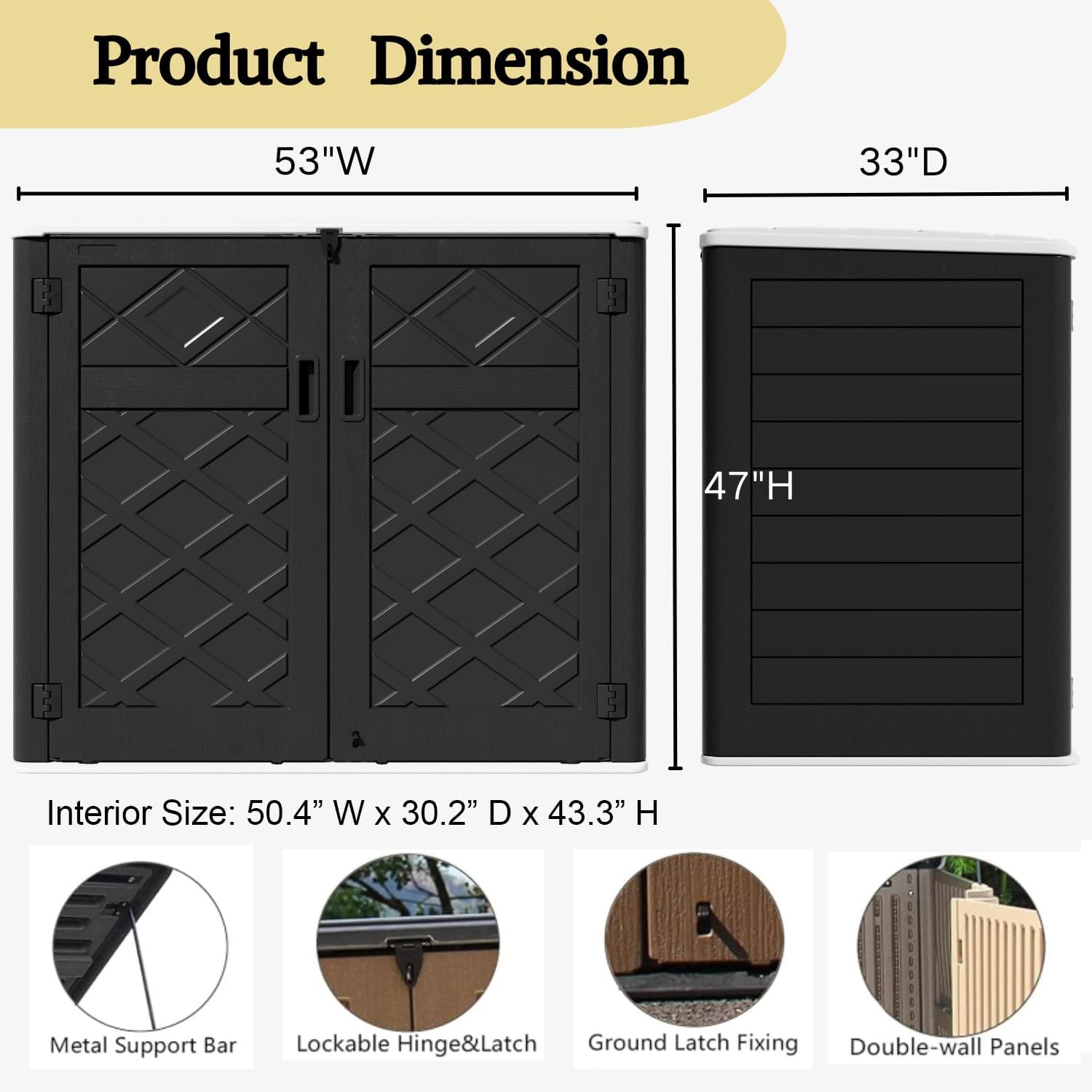 ZZM Large Outdoor Storage Shed, 48 Cu Ft Resin Versatile Storage Cabinet for Patio Accessories