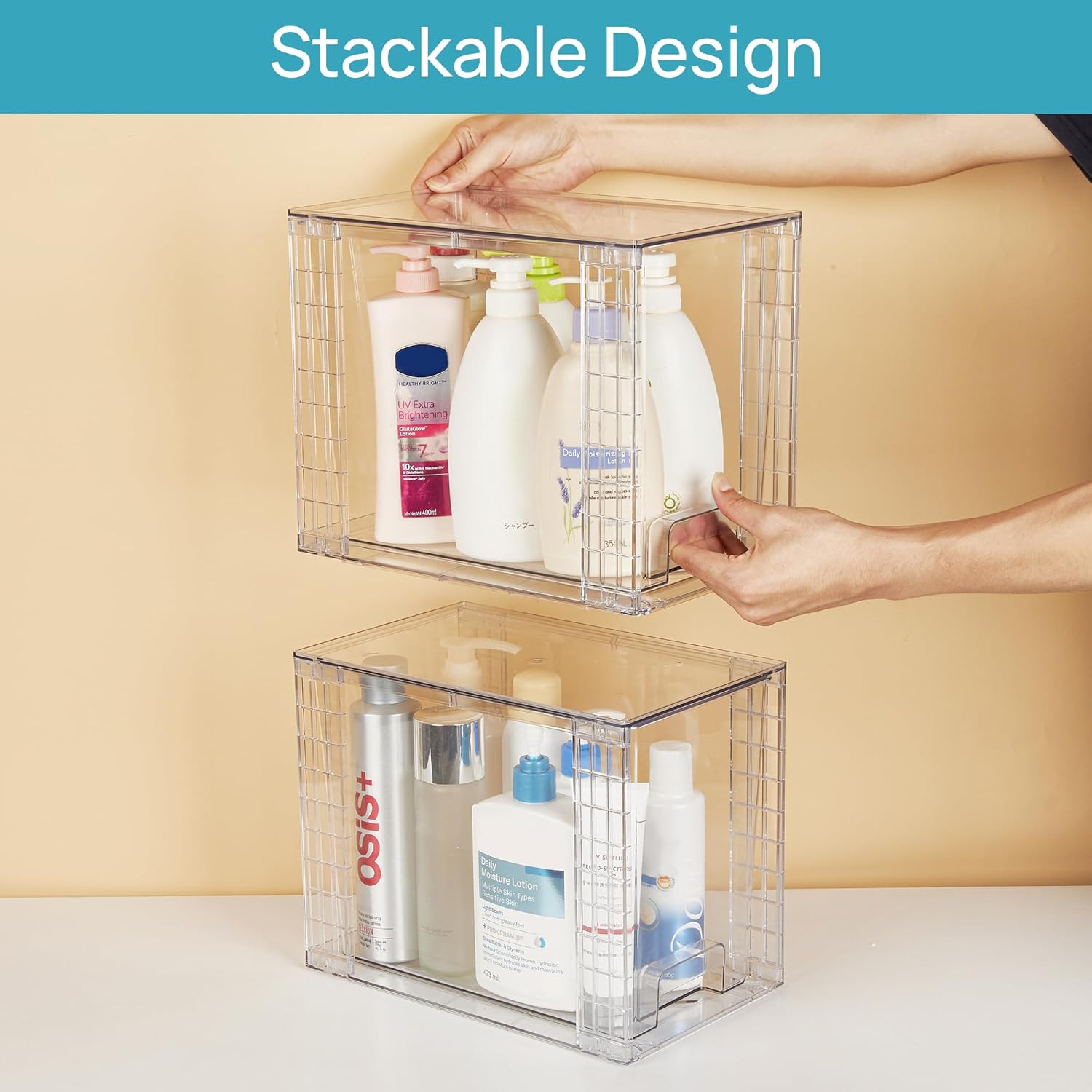 Vtopmart 2 Pack Clear Stackable Storage Drawers,9.7" High Plastic Organizers Bins for Skincare