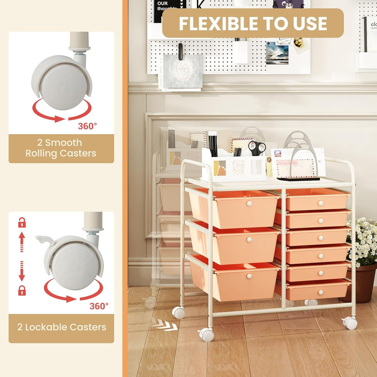 GOFLAME 9-Drawer Rolling Storage Cart, Mobile Utility Cart with Removable Drawers & Metal Frame