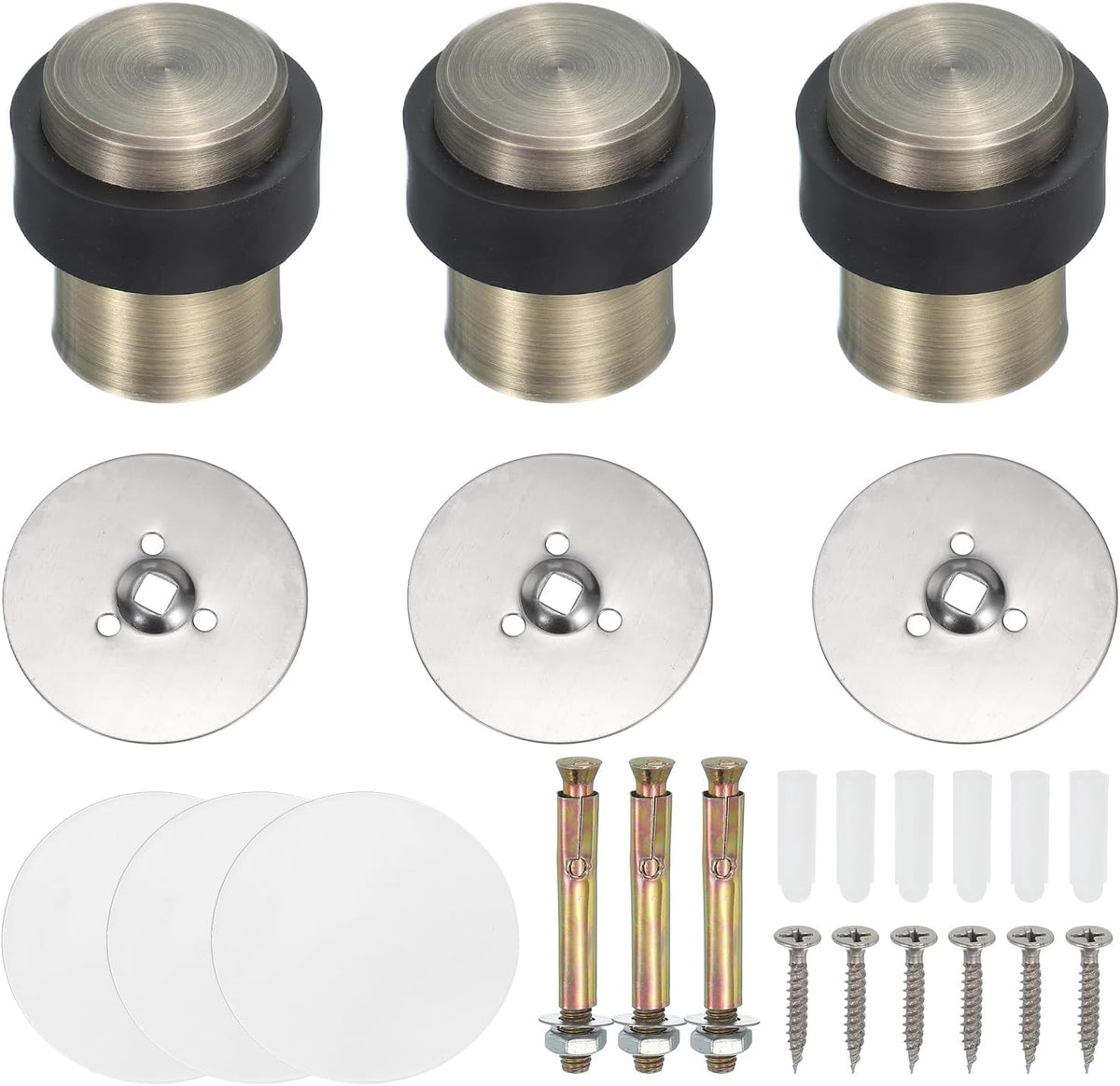 PATIKIL 3Set Round Door Stoppers, 46mm Stainless Steel Door Stop Doorstop Wedge Metal Cylinder Self
