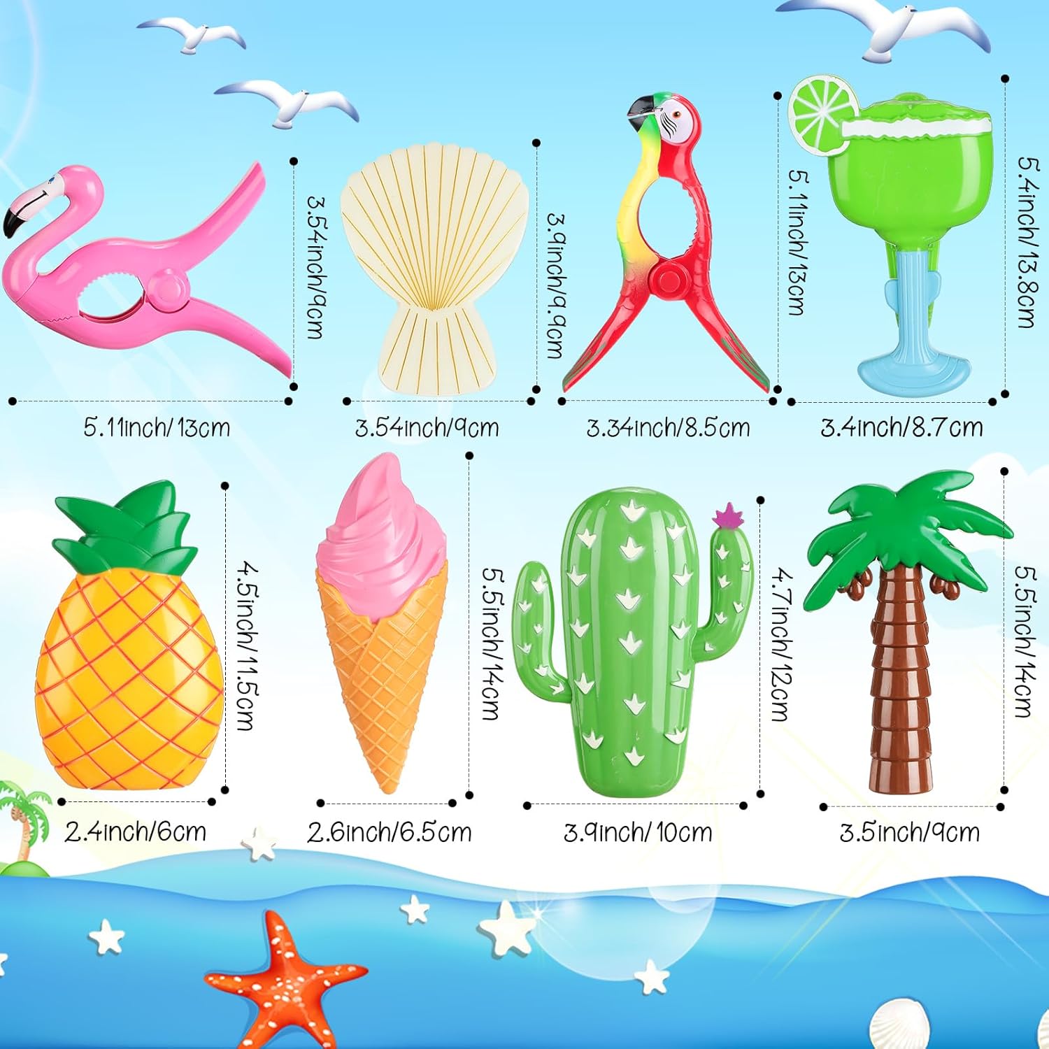 Rtteri 16 Pcs Beach Towel Clips for Beach Chairs Cute Towel Holder Cruise Clothes Pins for Lounge