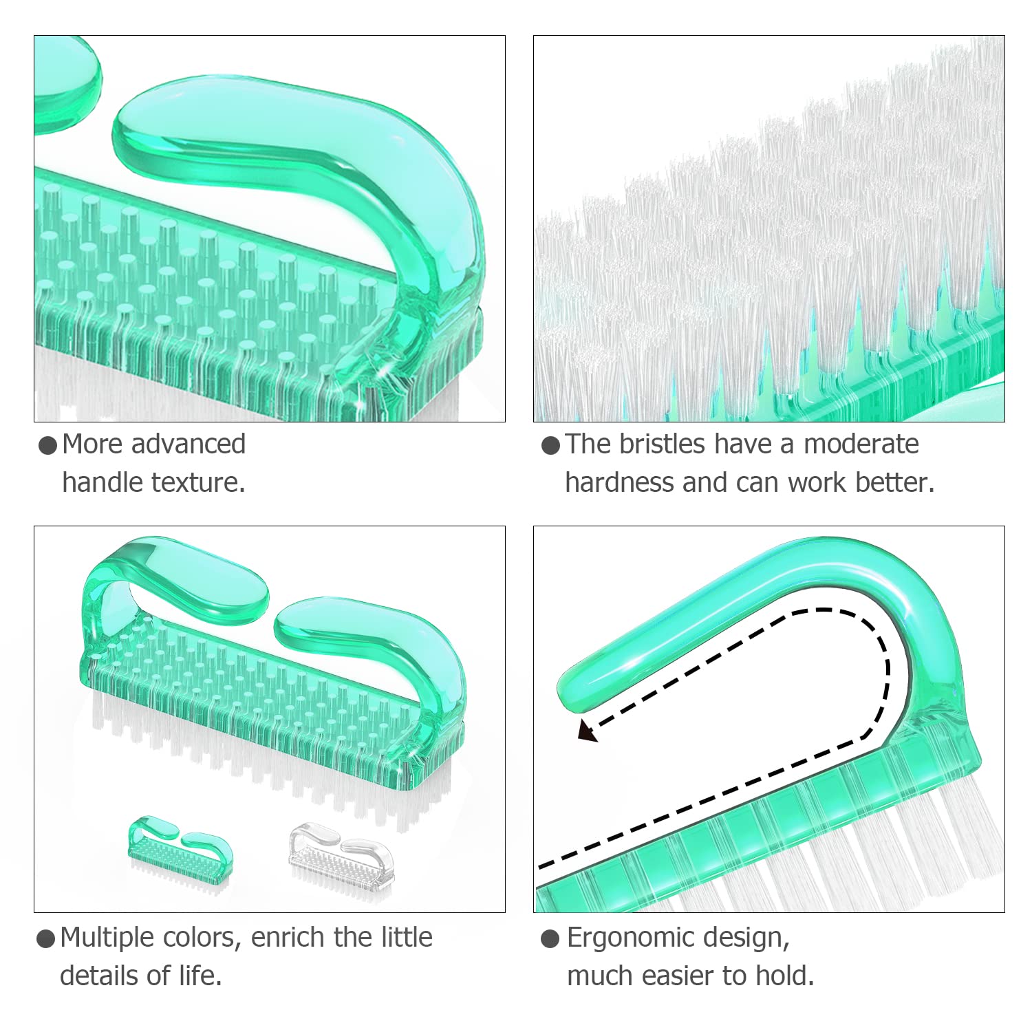 Handle Grip Nail Brush, Hand Fingernail Brush Cleaner Scrubbing Kit Pedicure for Toes and Nails Men