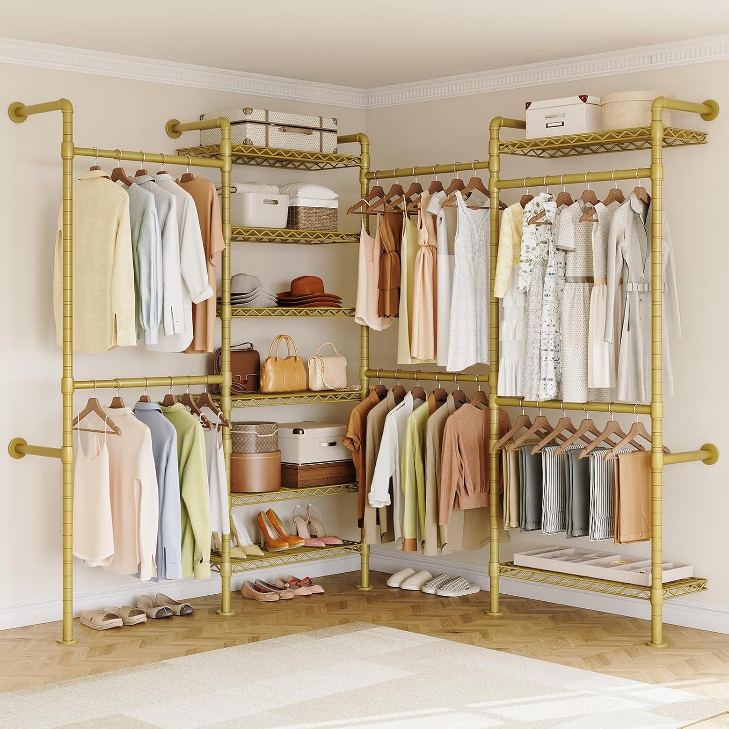 ONBRILL L4 Wall Mounted Industrial Pipe Clothing Rack, Closet Organizer System with 6 Hanging
